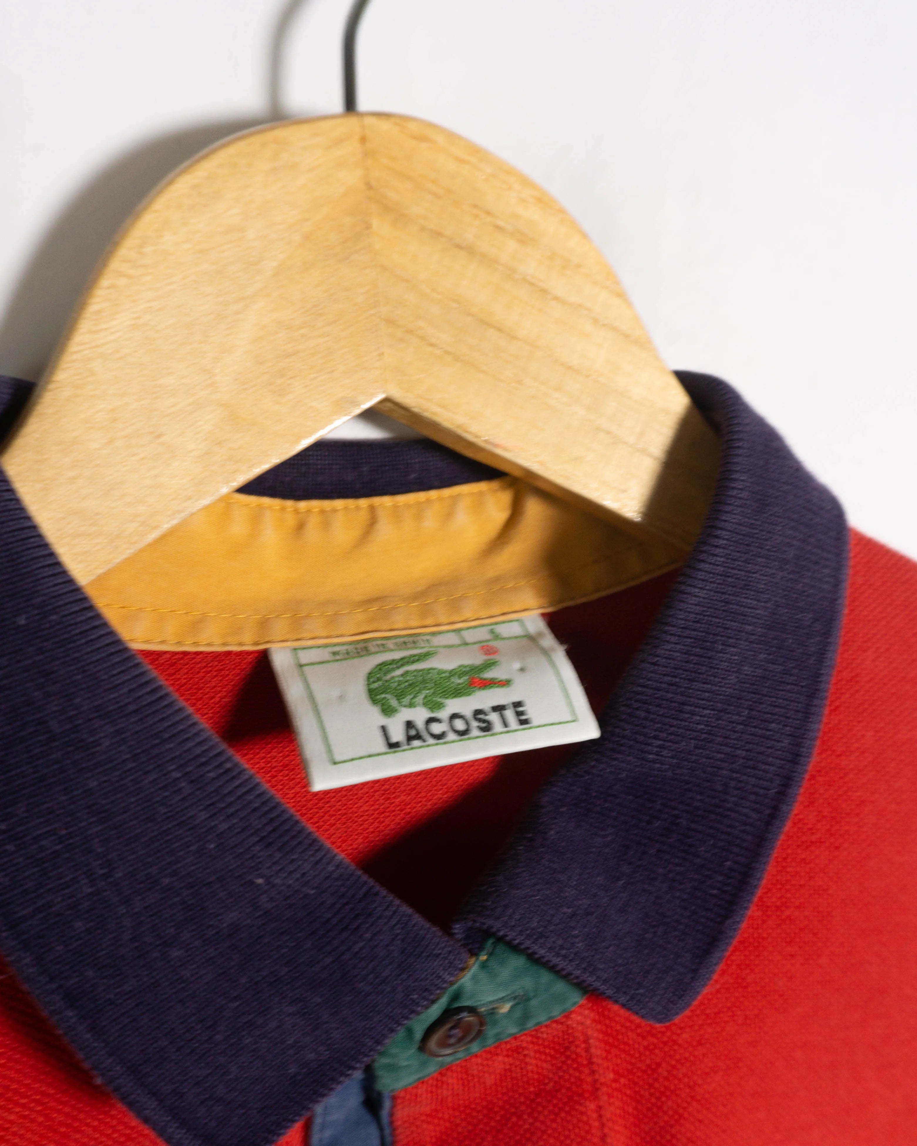 Polo Lacoste Rojo Multicolor Vintage 90s — Talla XL