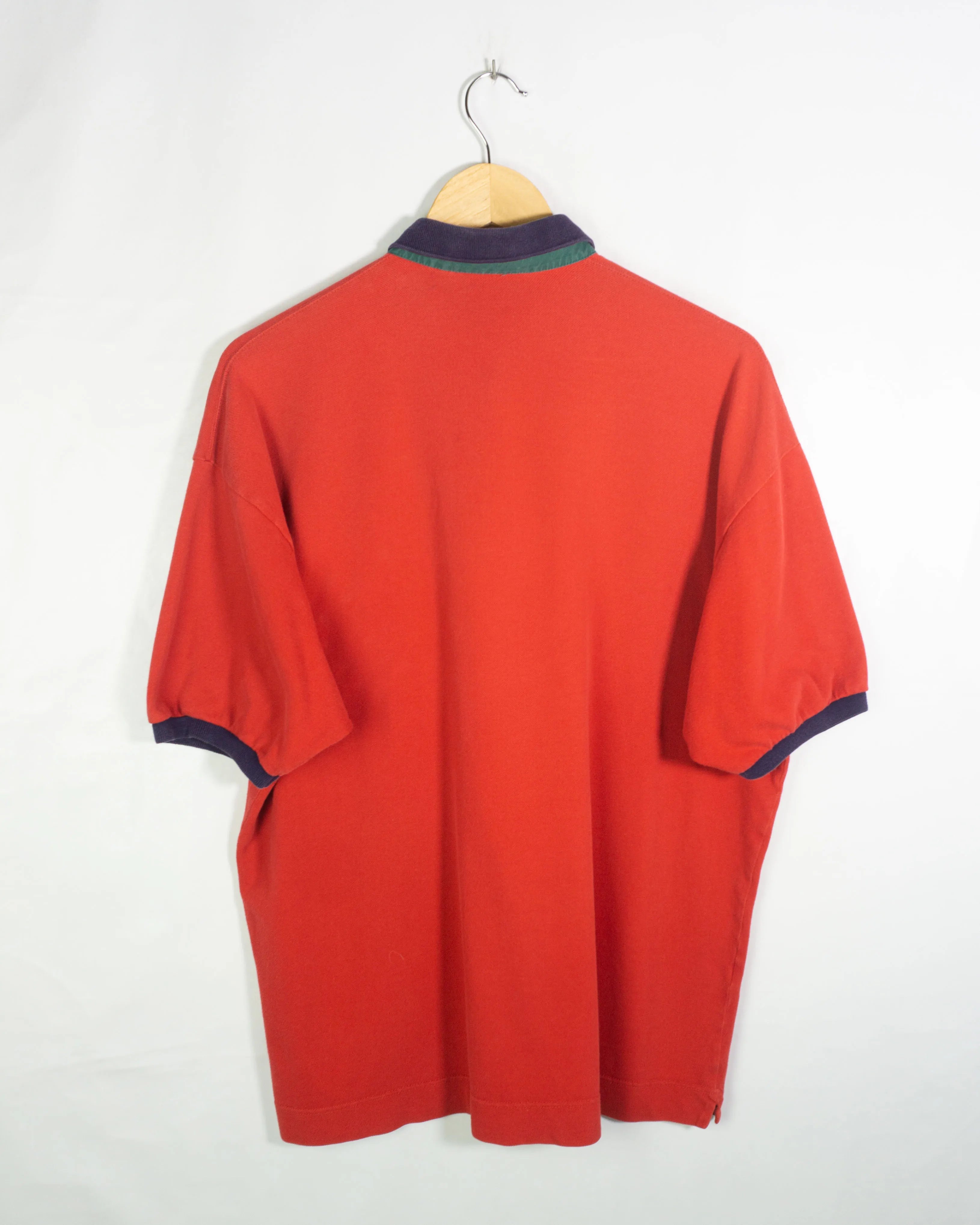 Polo Lacoste Rojo Multicolor Vintage 90s — Talla XL