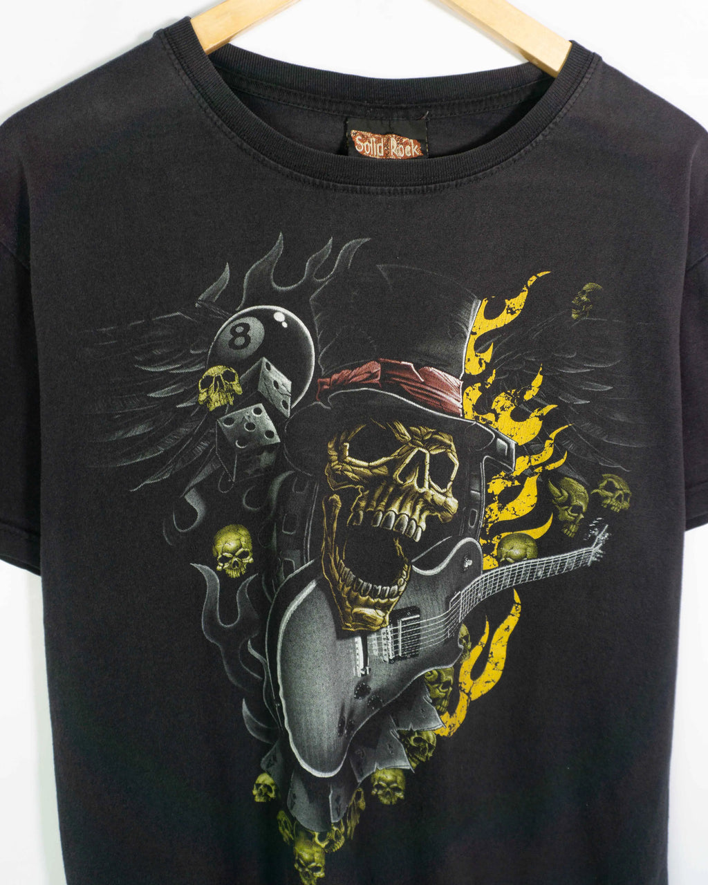 Camiseta Rock Calavera Guitarra Negra Fade — Talla L