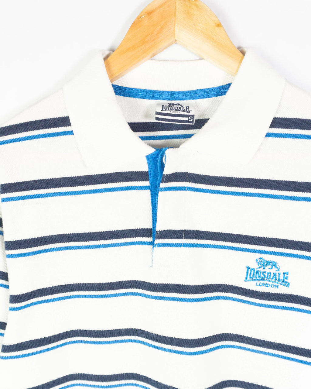 Polo Lonsdale Rayas Azul Blanco Vintage 00s — Talla S