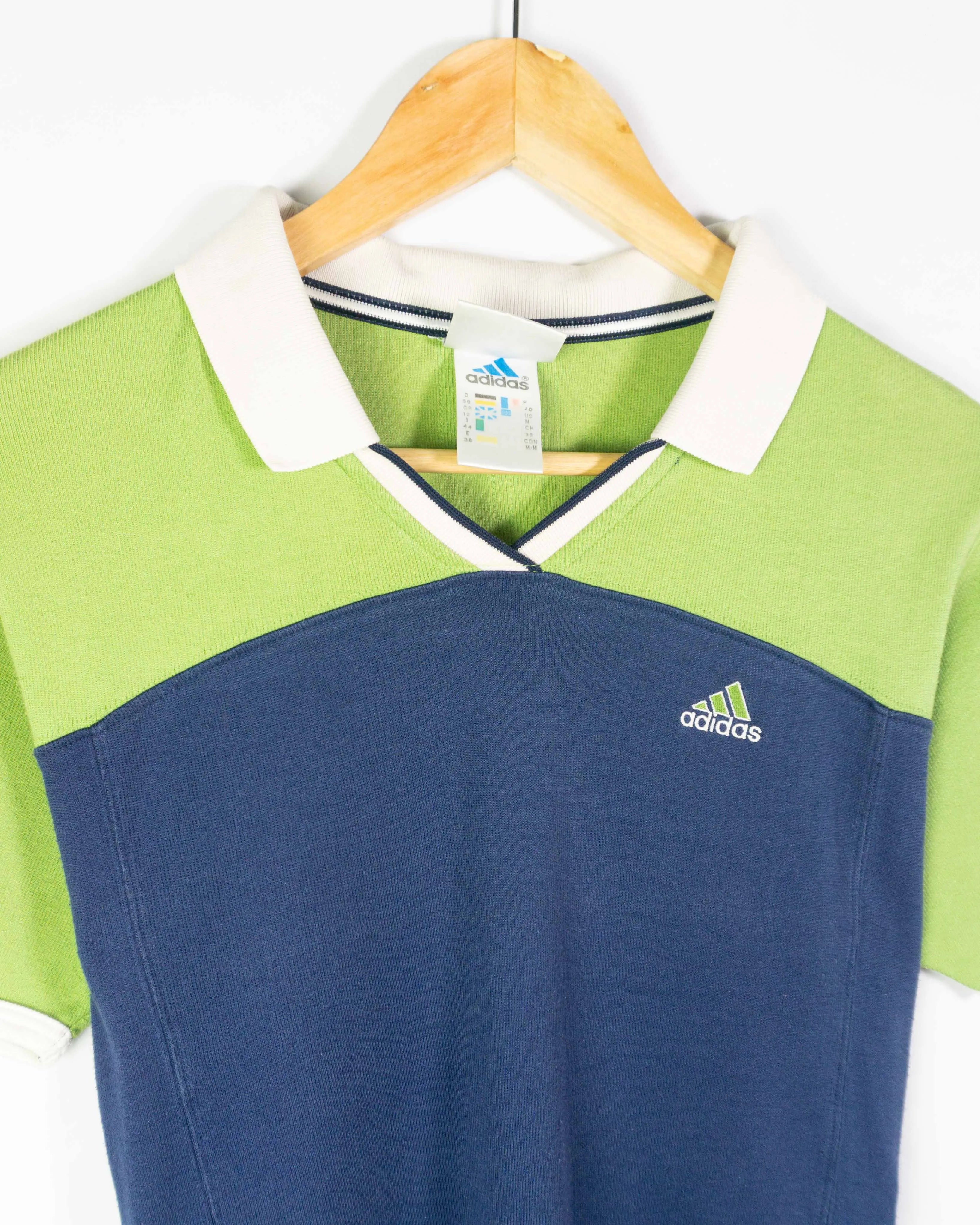 Polo Adidas Verde Azul Colorblock Vintage 00s Mujer — Talla M
