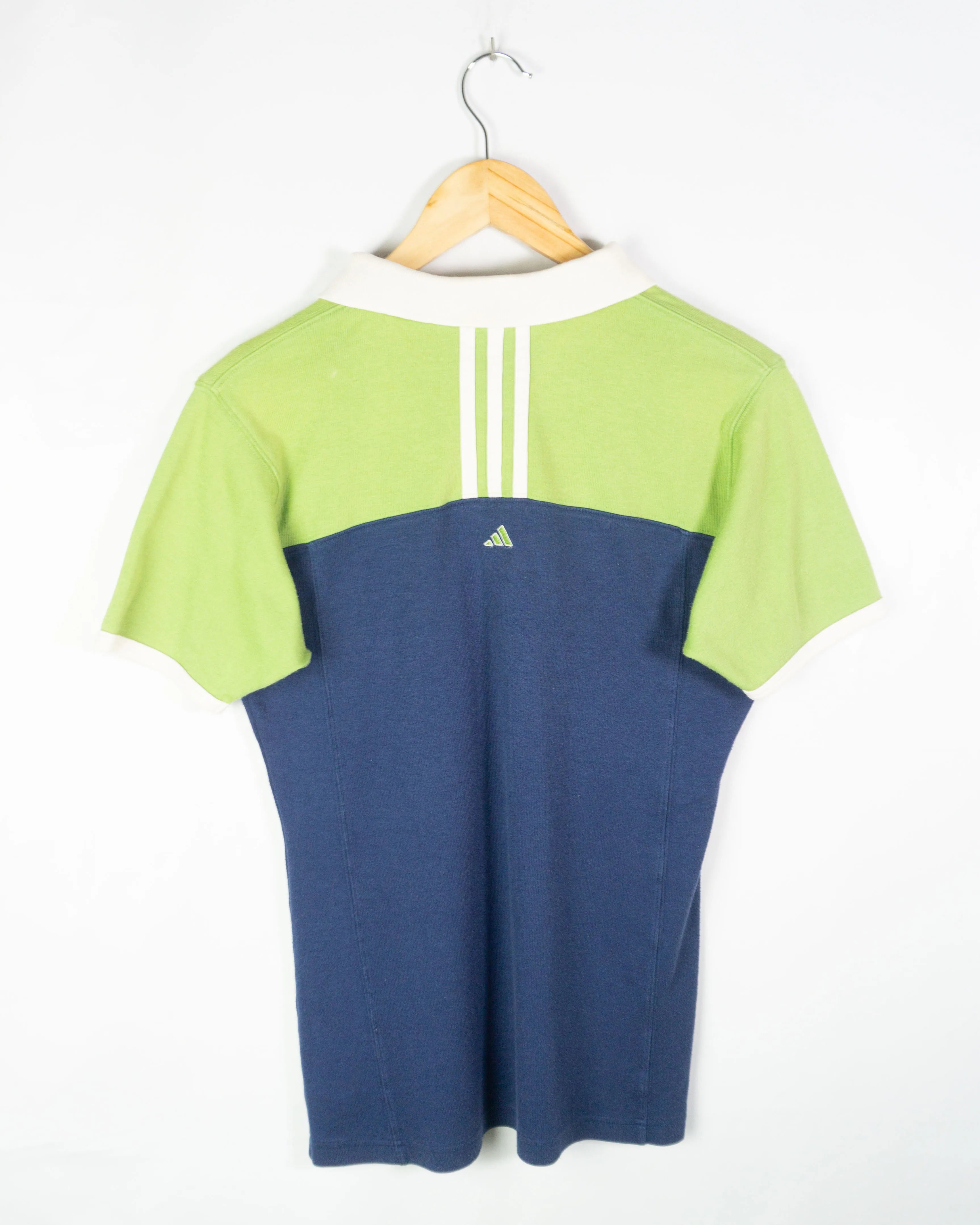 Polo Adidas Verde Azul Colorblock Vintage 00s Mujer — Talla M