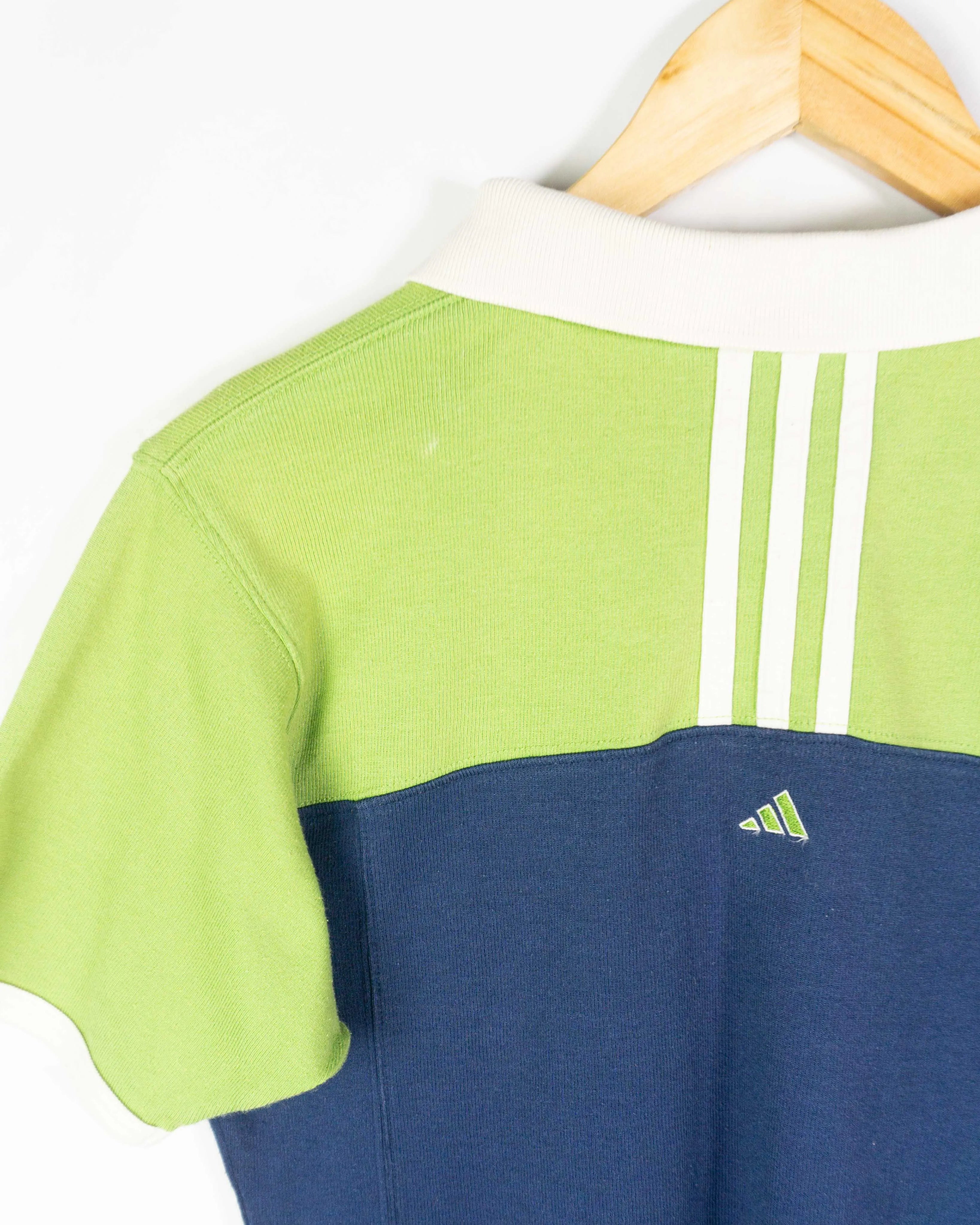 Polo Adidas Verde Azul Colorblock Vintage 00s Mujer — Talla M
