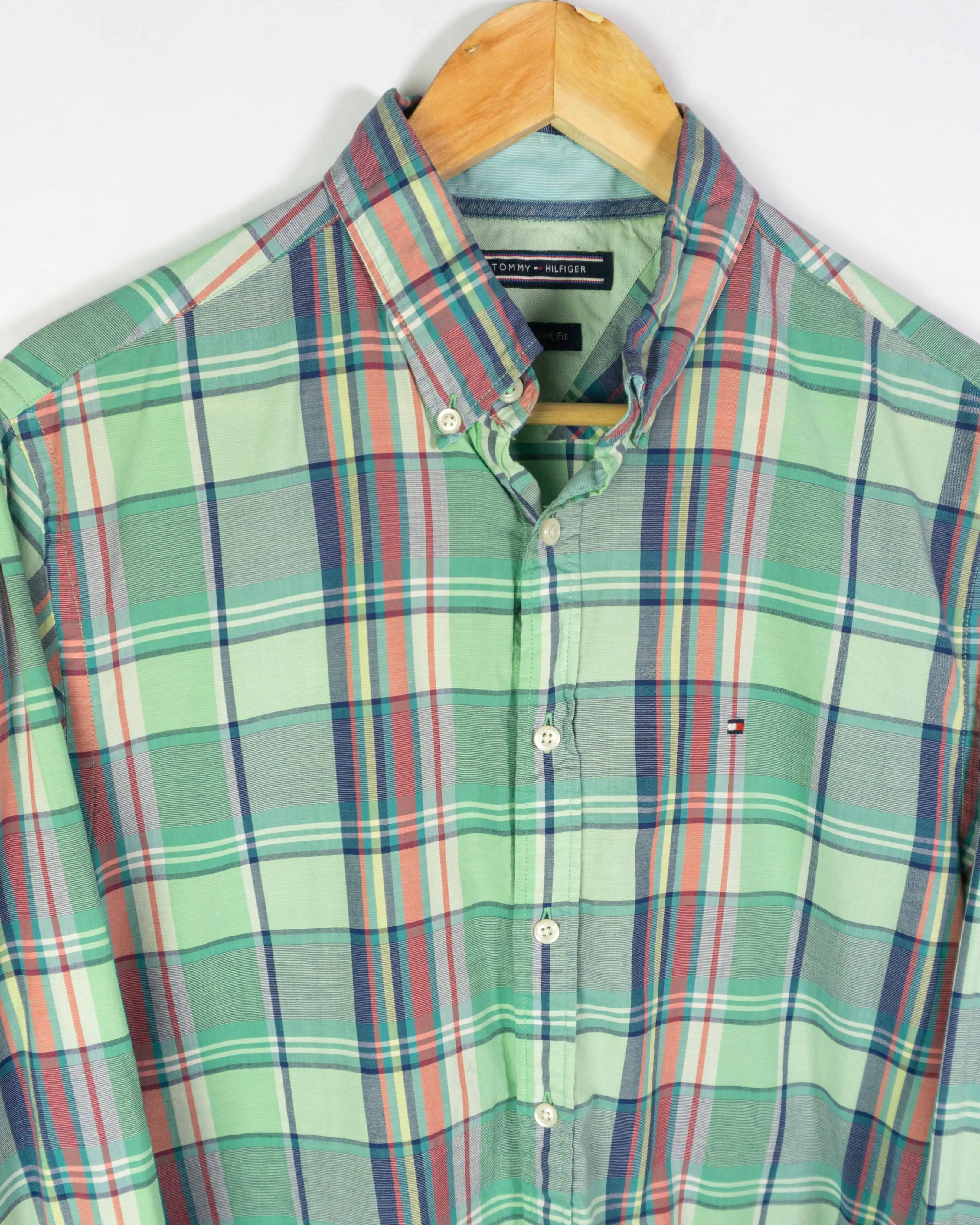 Camisa Tommy Hilfiger Cuadros Madras Verde — Talla M