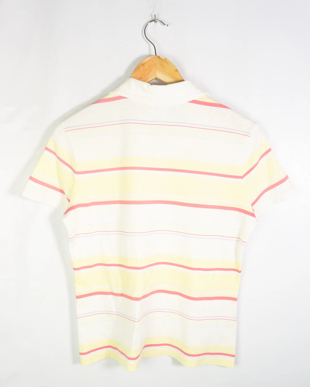 Polo Lacoste Rayas Rosa Amarillo Mujer — Talla L