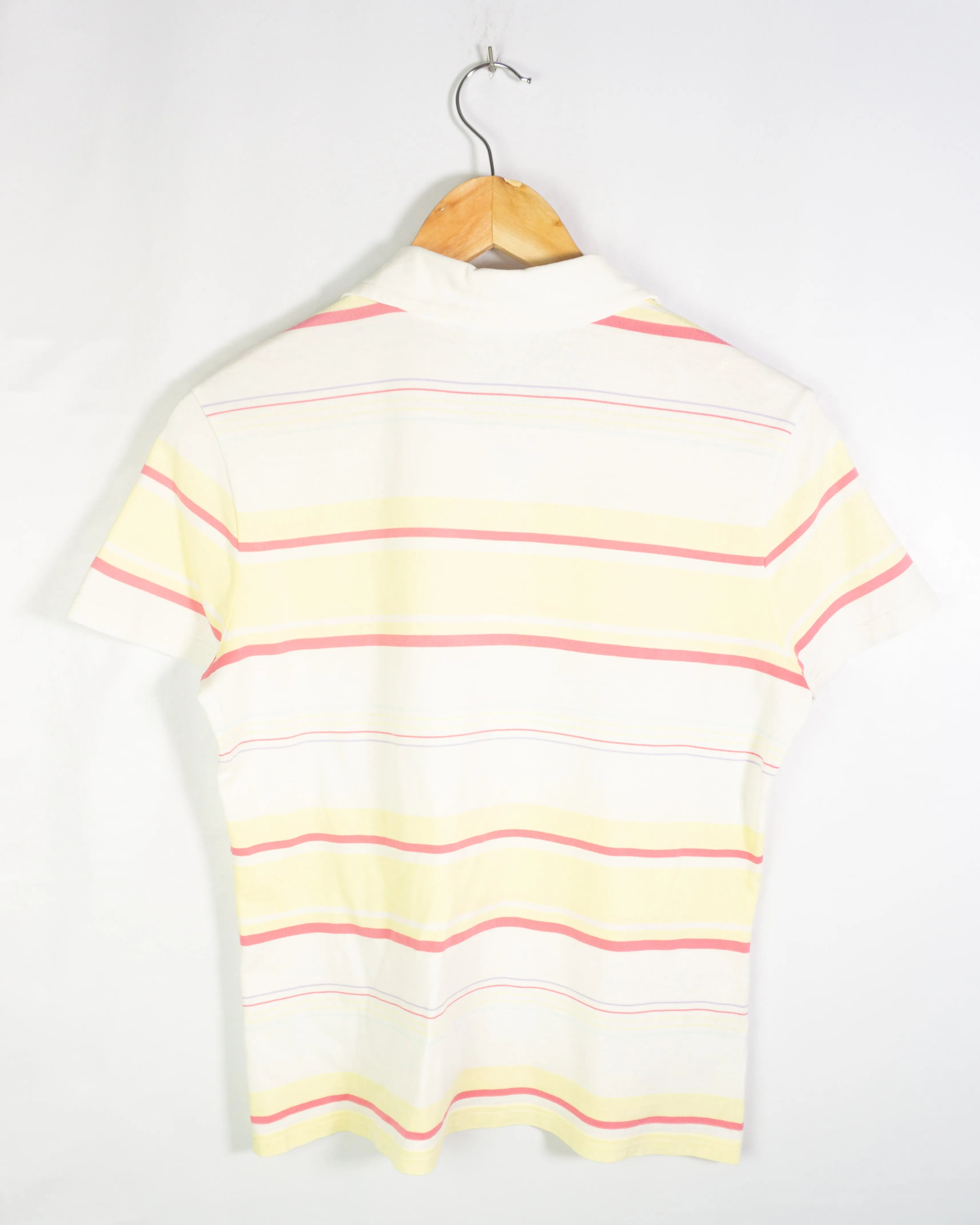 Polo Lacoste Rayas Rosa Amarillo Mujer — Talla L