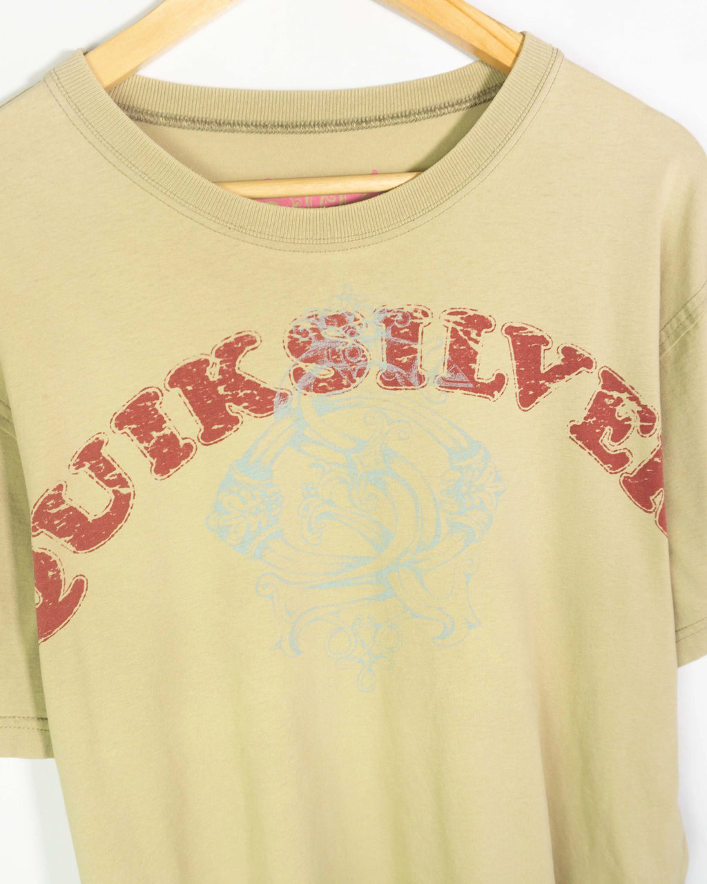 Camiseta Quiksilver Logo Beige Vintage 00s — Talla M