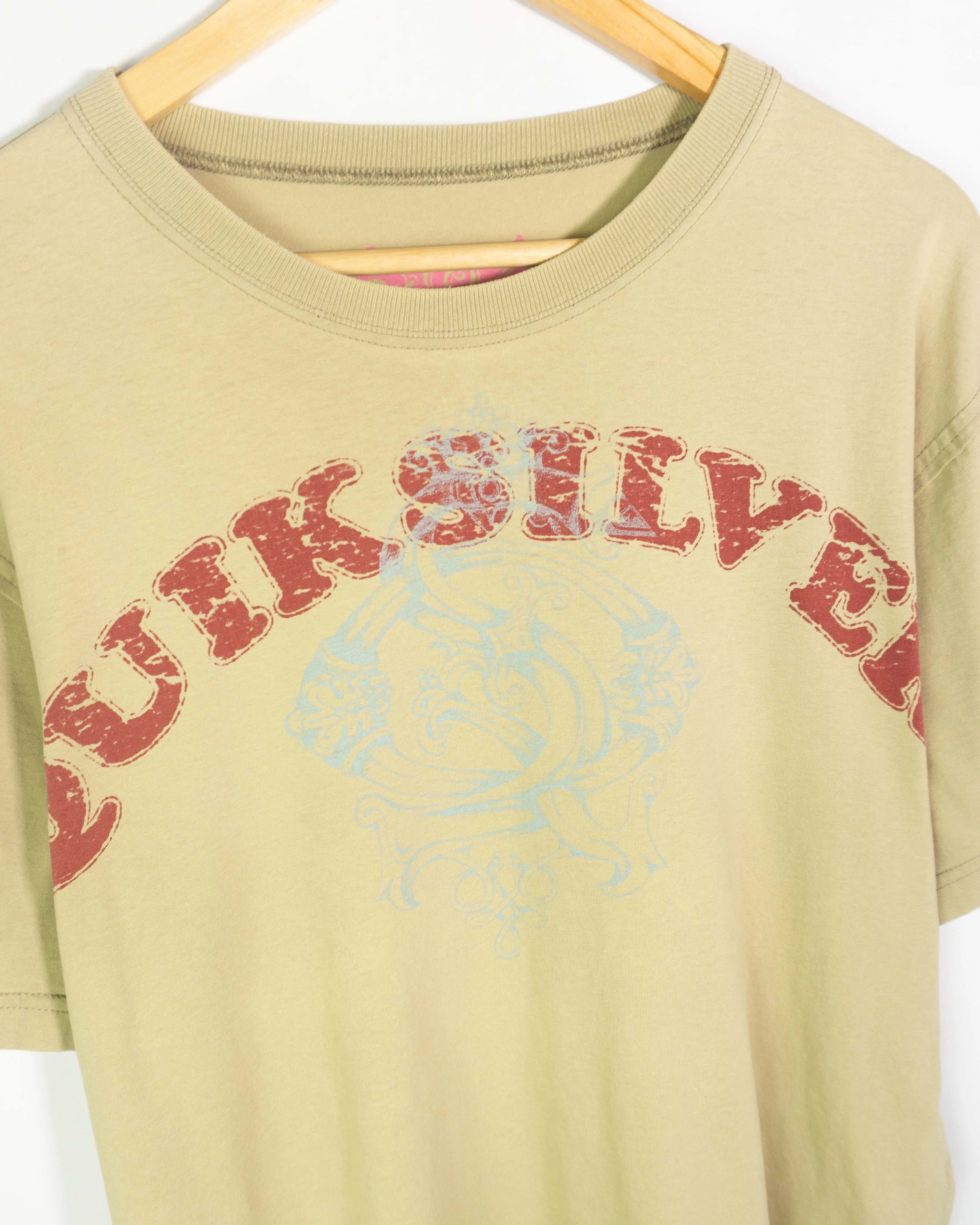 Camiseta Quiksilver Logo Beige Vintage 00s — Talla M