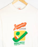 Camiseta Hockey Drevo Gráfica Blanca Vintage 90s — Talla L