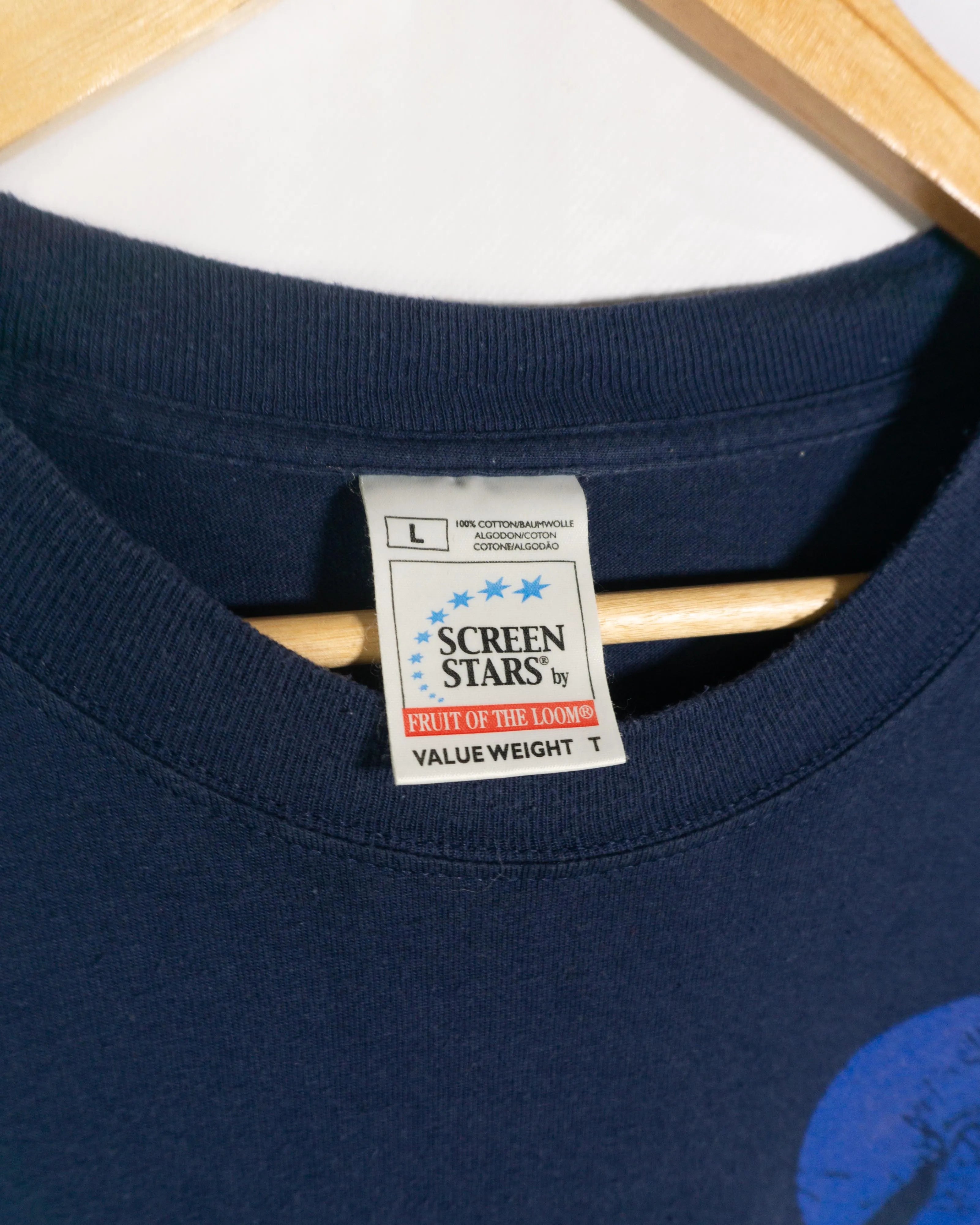Camiseta Camel World Gráfica Azul Marino Vintage 90s — Talla L