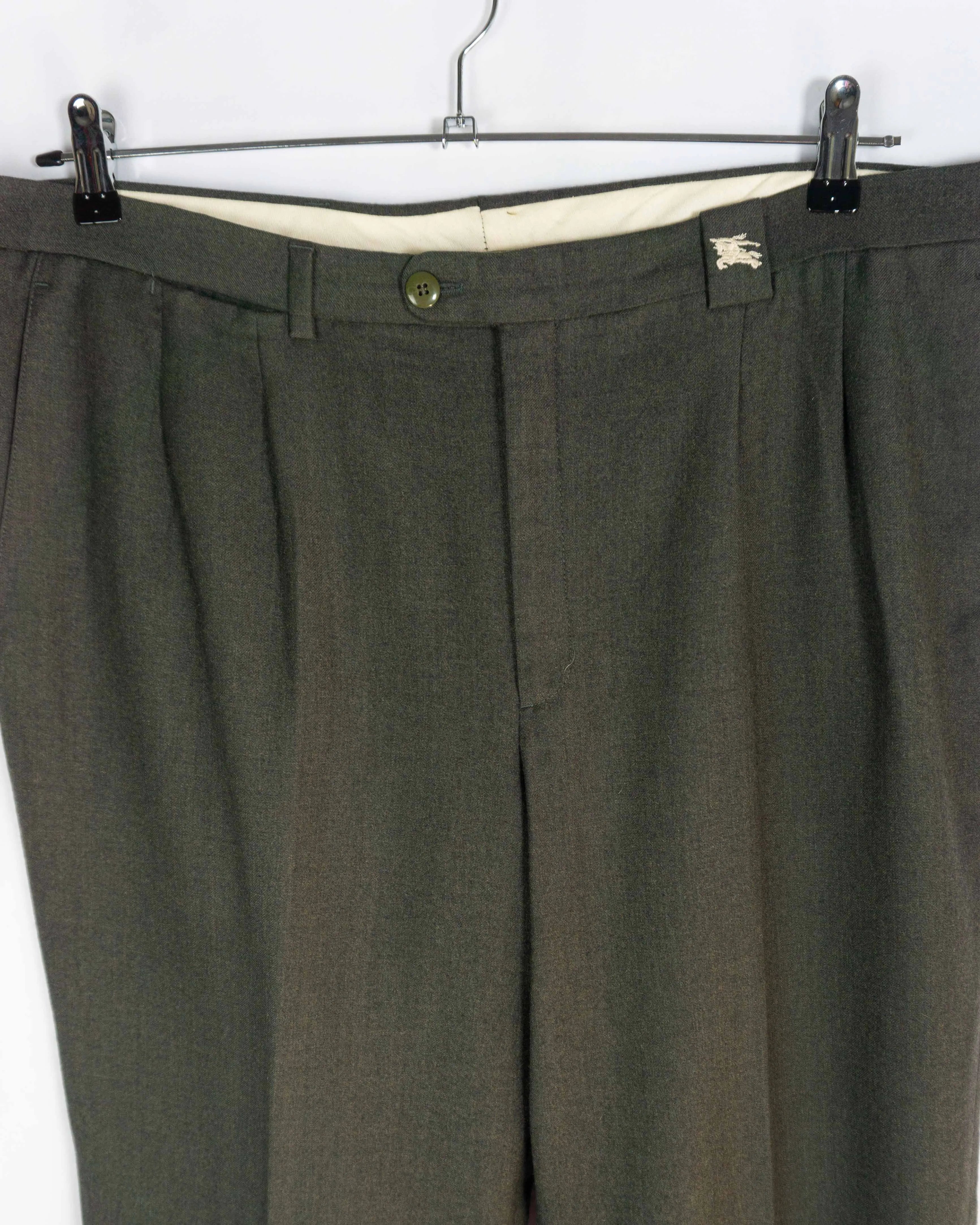 Pantalón Burberry Pinzas Gris Verdoso Vintage 90s — Talla L