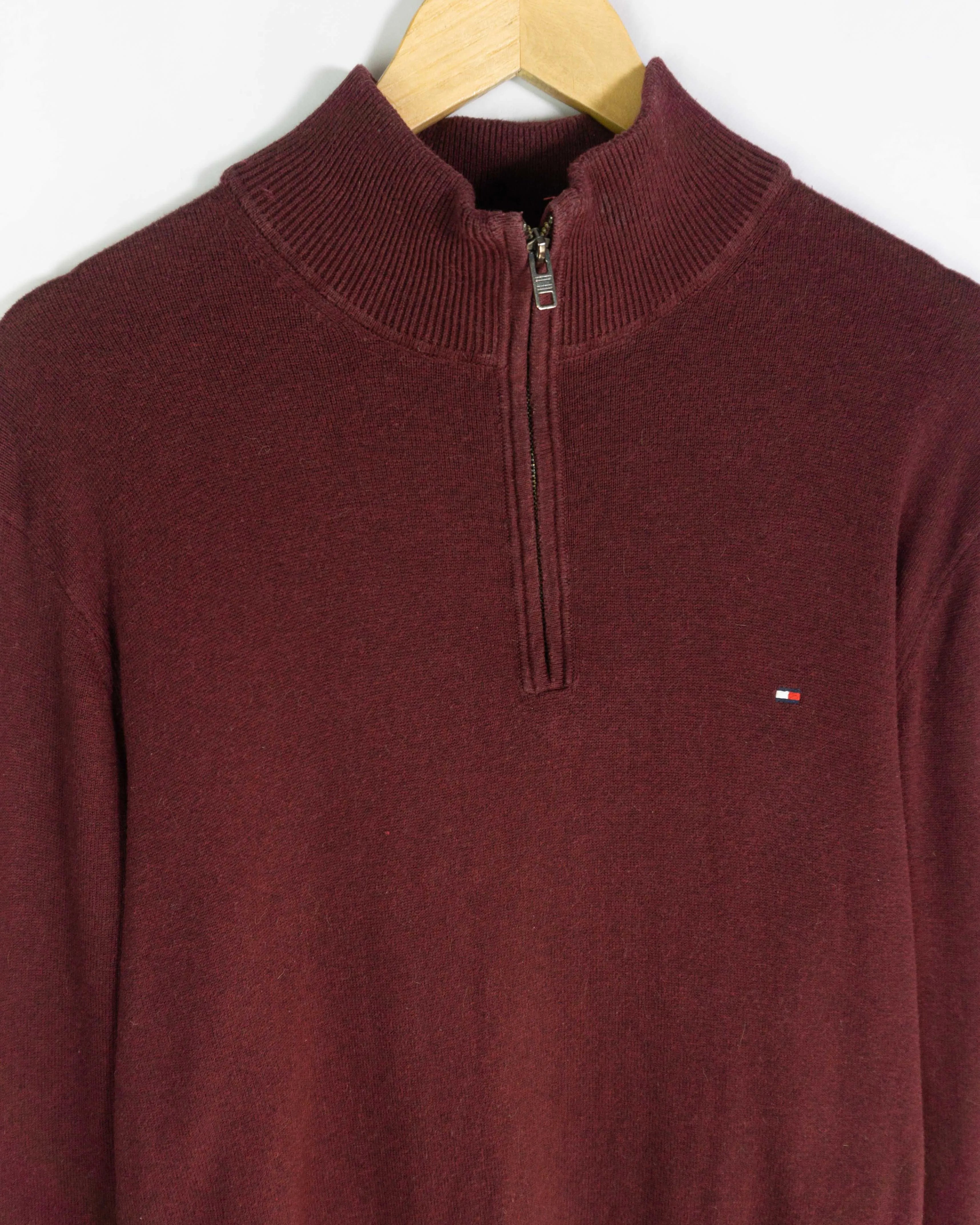 Jersey Tommy Hilfiger 1/4 Zip Burdeos — Talla XXL