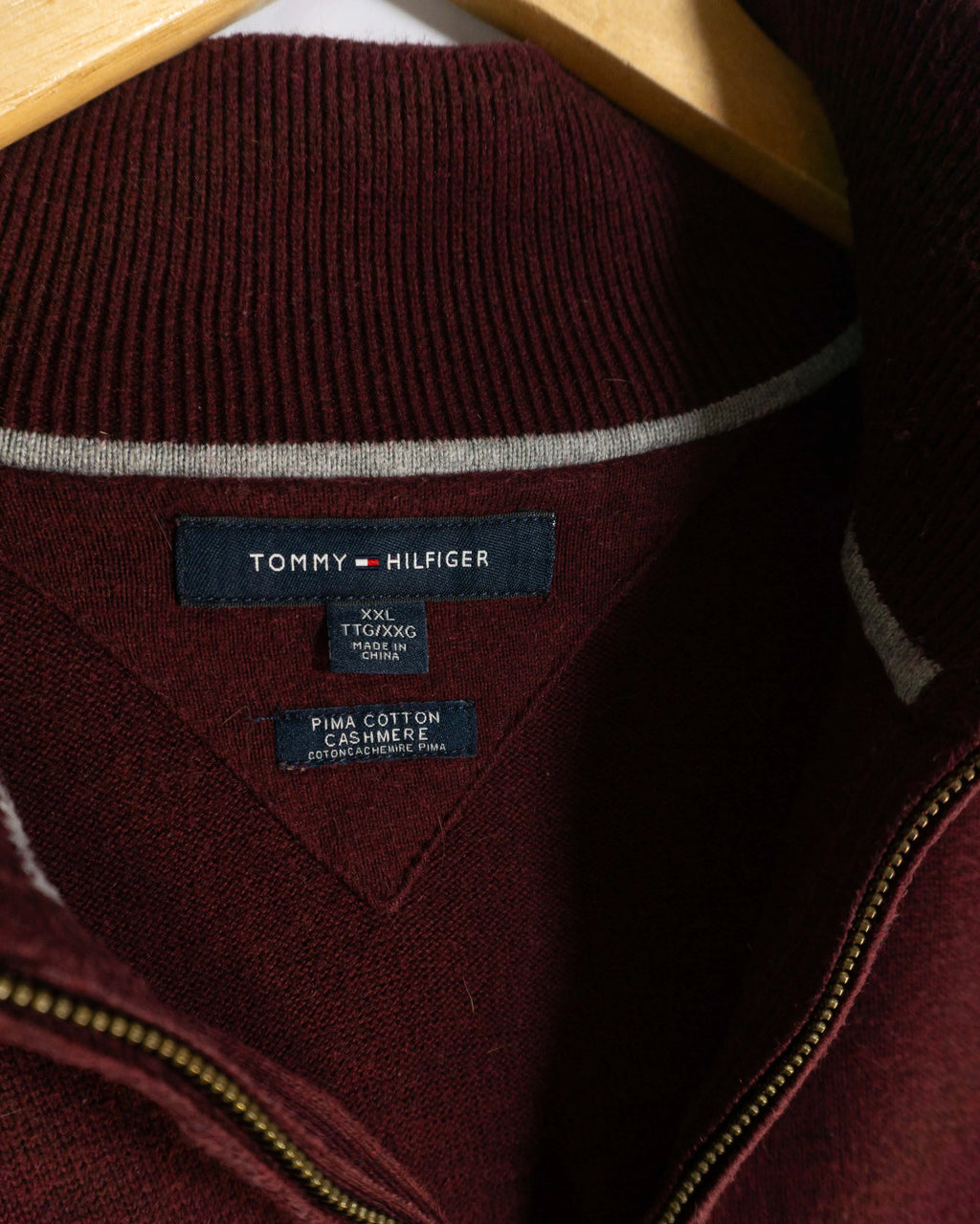 Jersey Tommy Hilfiger 1/4 Zip Burdeos — Talla XXL