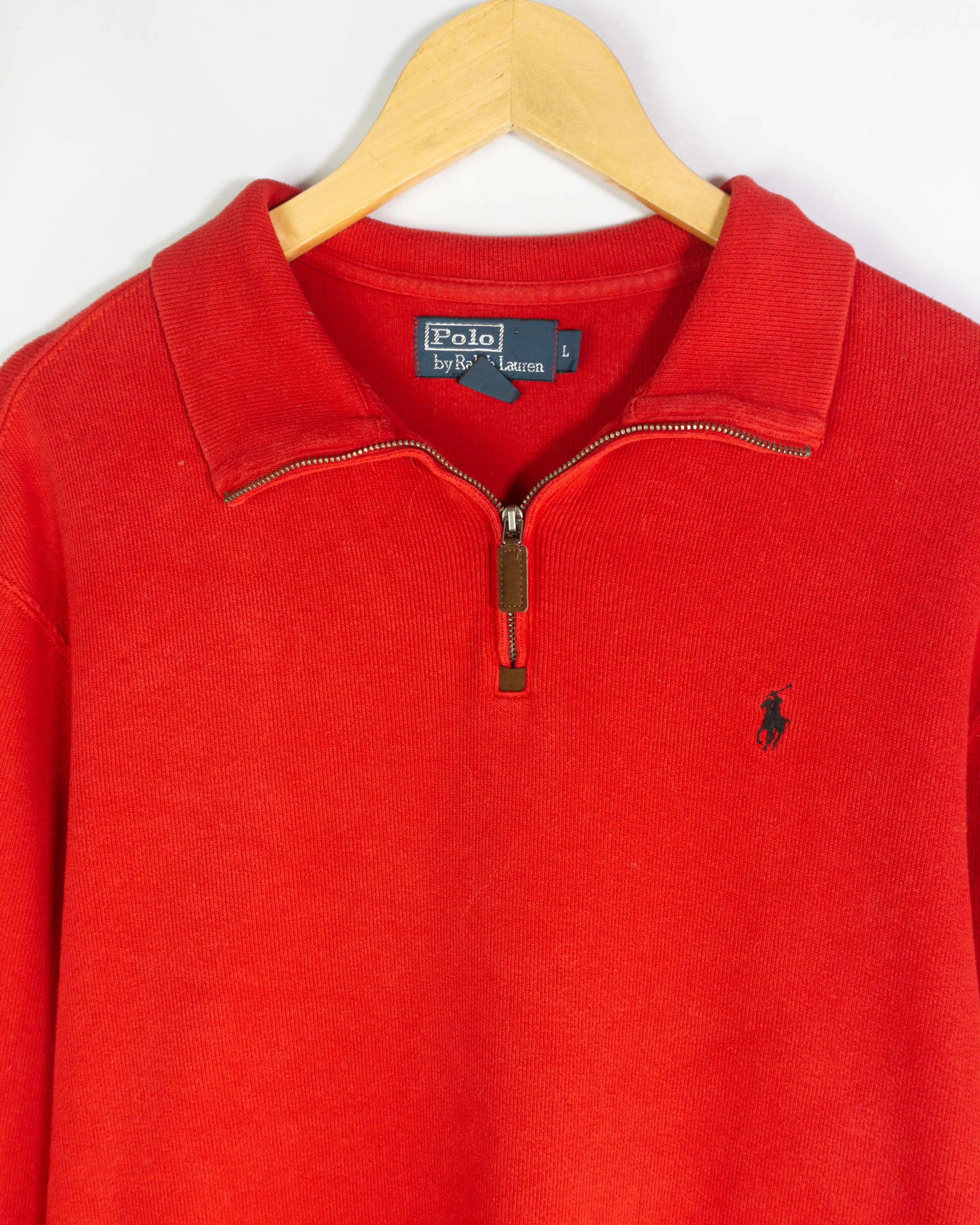 Jersey Polo Ralph Lauren 1/4 Zip Rojo Vintage 00s — Talla L