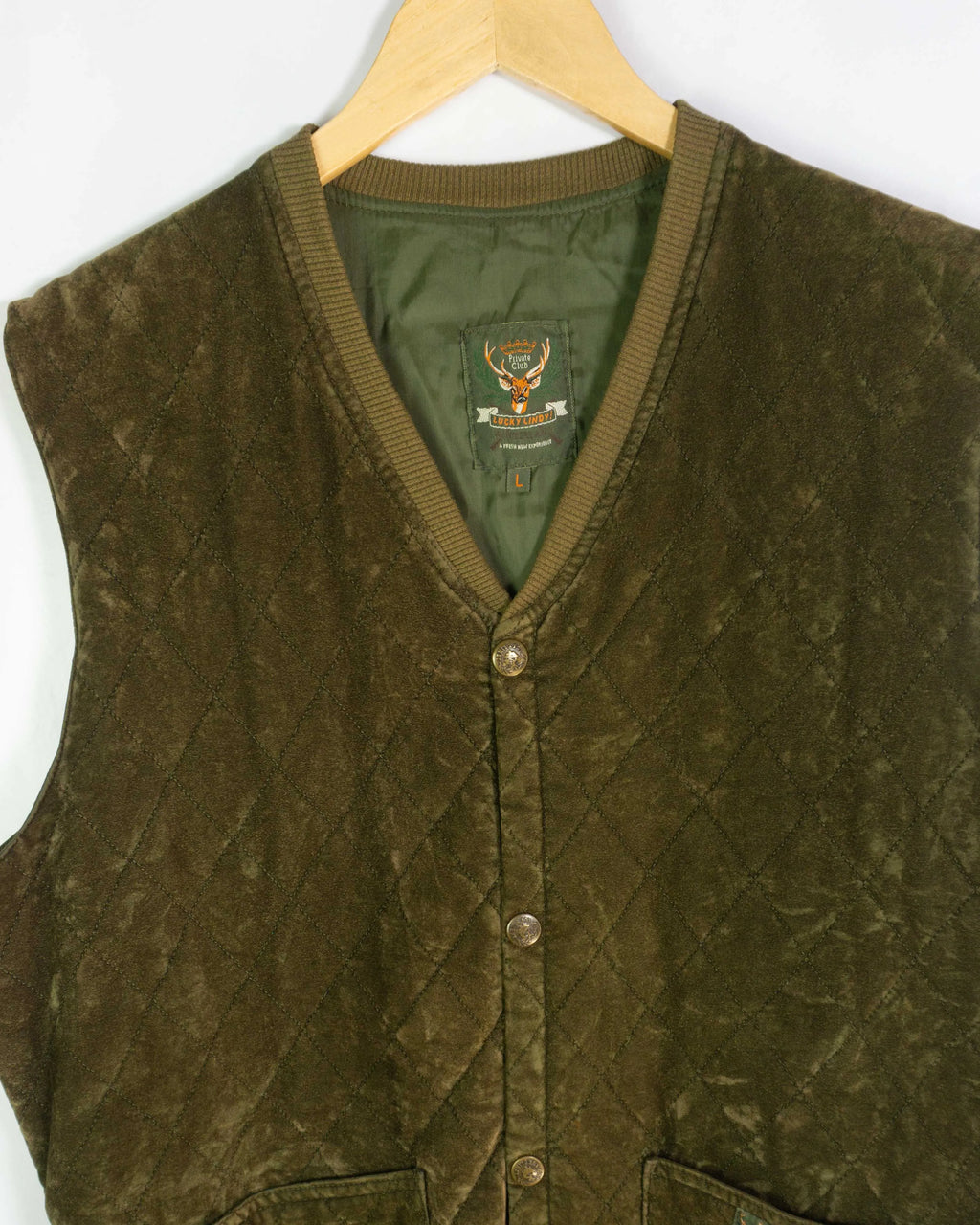 Chaleco Acolchado Lucky Cinoti Verde Oliva Vintage 90s — Talla L