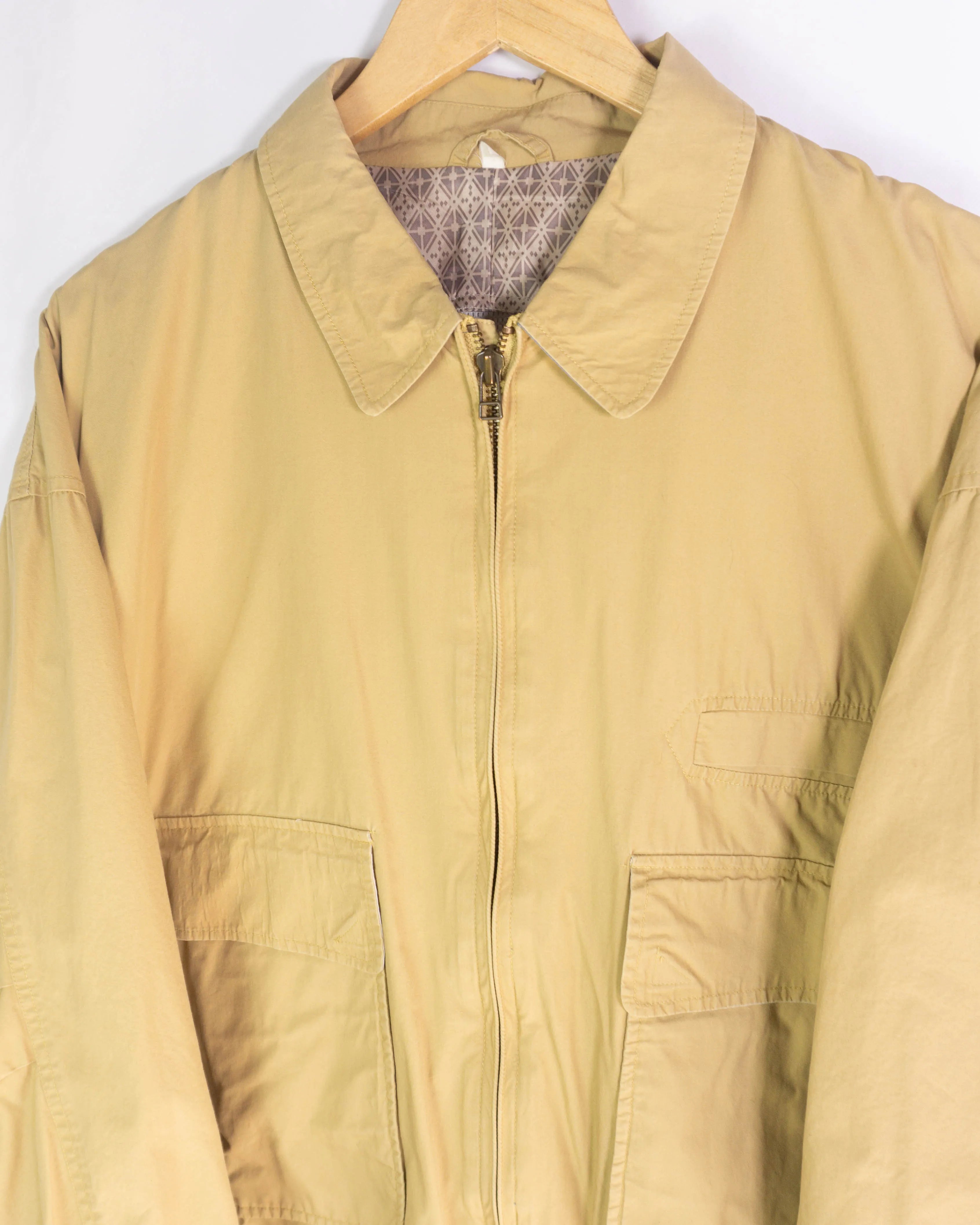 Cazadora Harrington Beige Vintage 90s Forro Estampado — Talla XL