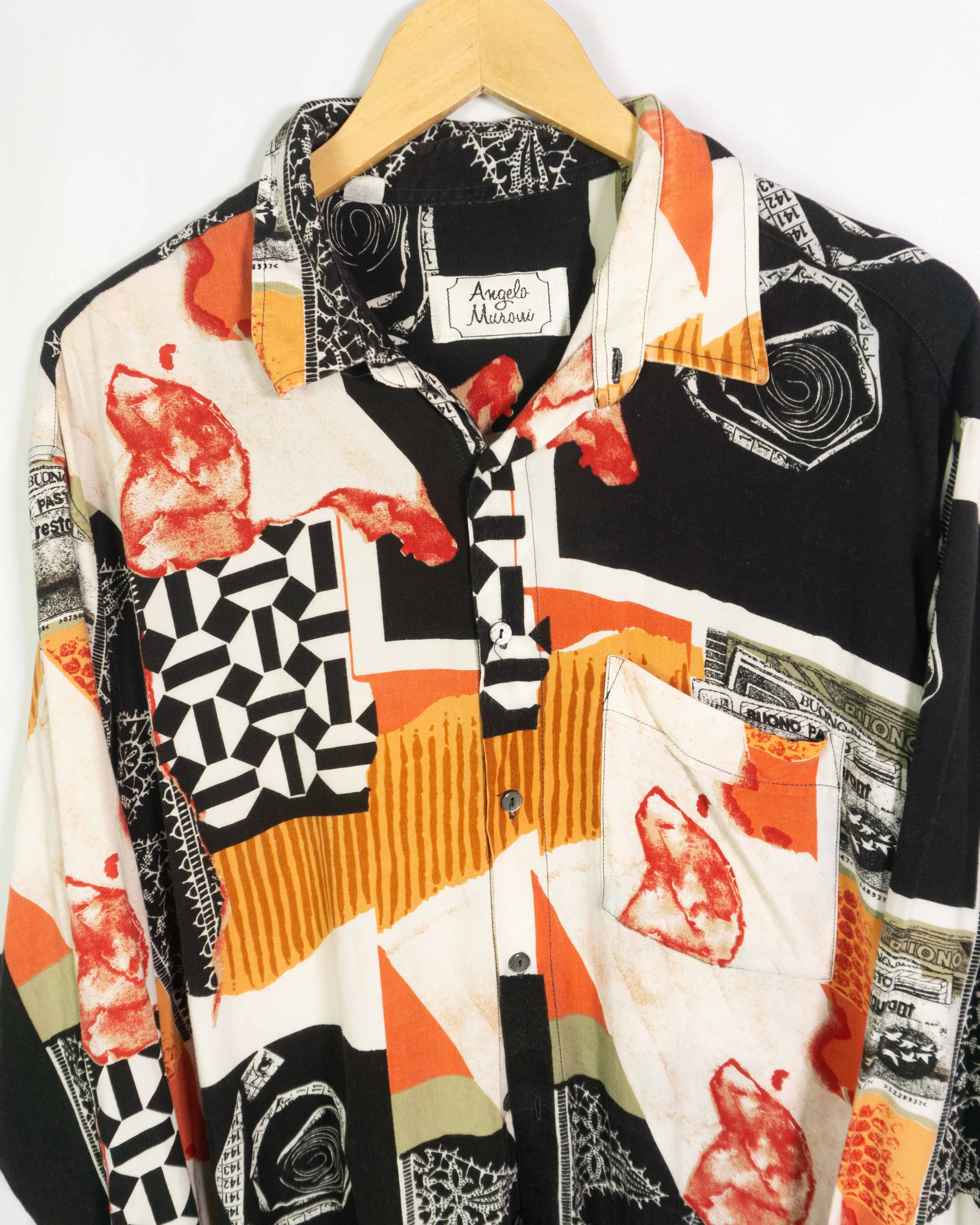 Camisa Angelo Muroni Estampado Abstracto Vintage 90s — Talla XL