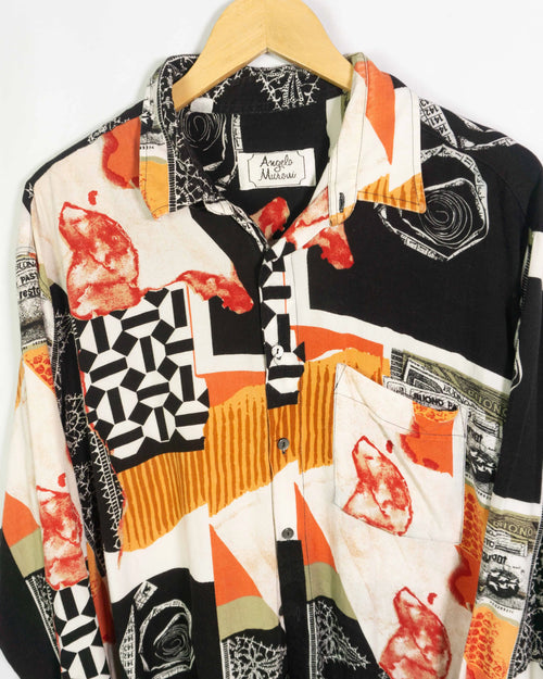 Camisa Angelo Muroni Estampado Abstracto Vintage 90s — Talla XL
