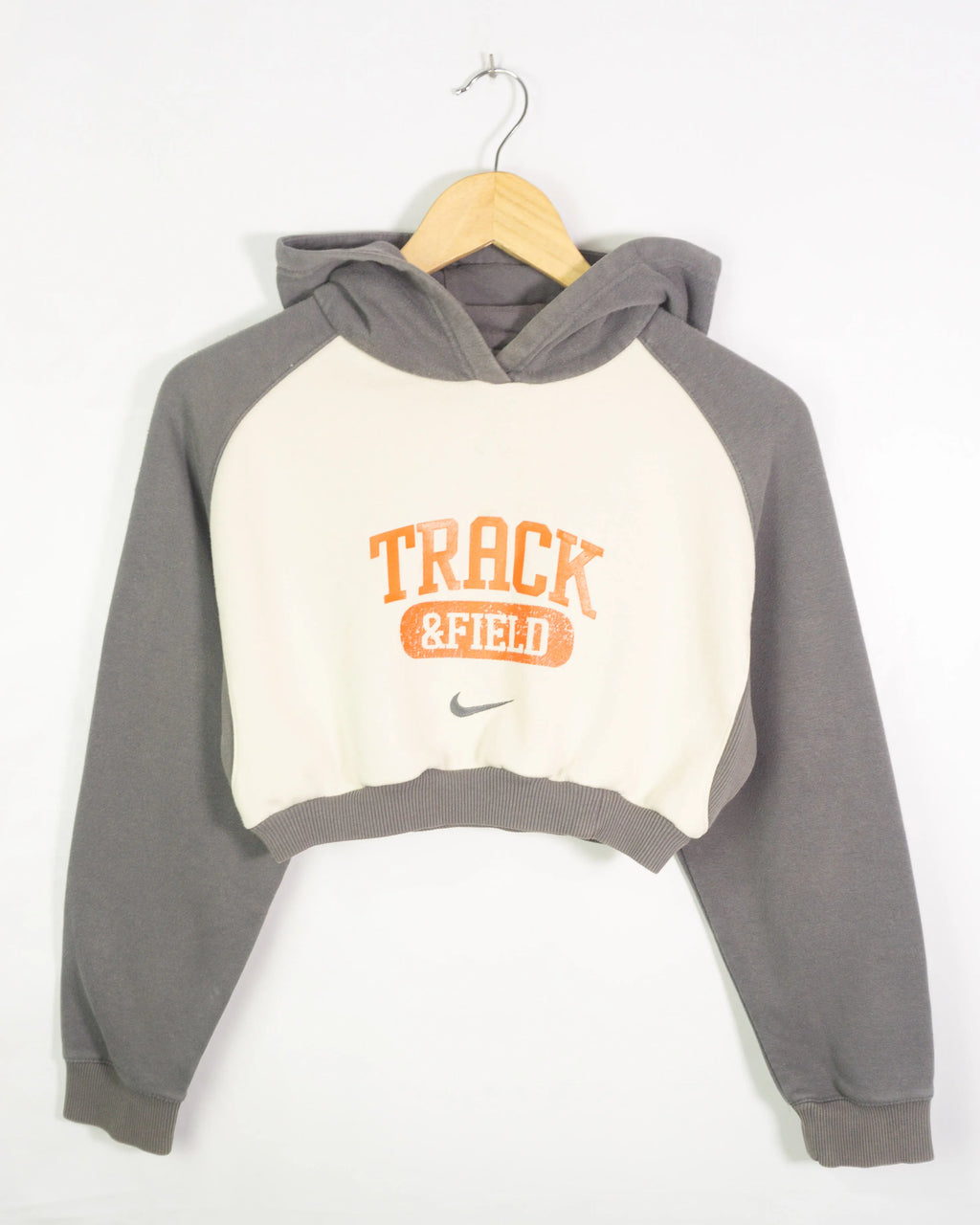 Sudadera Crop Nike Track Field Crema Gris Rework Mujer — Talla S
