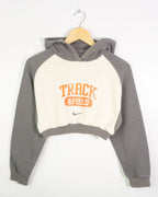 Sudadera Crop Nike Track Field Crema Gris Rework Mujer — Talla S