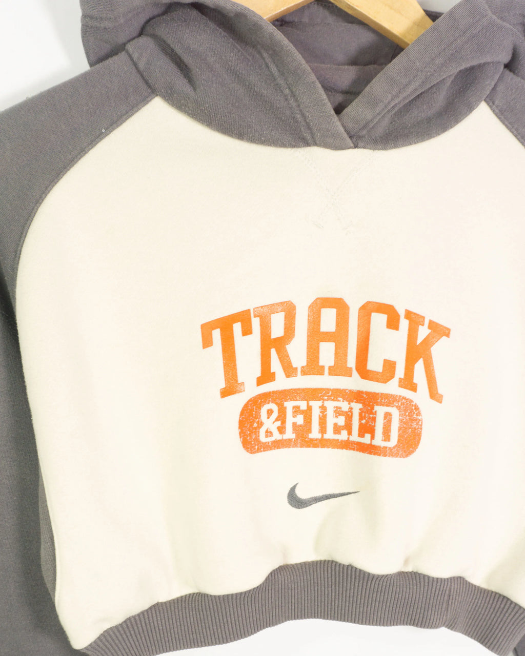 Sudadera Crop Nike Track Field Crema Gris Rework Mujer — Talla S