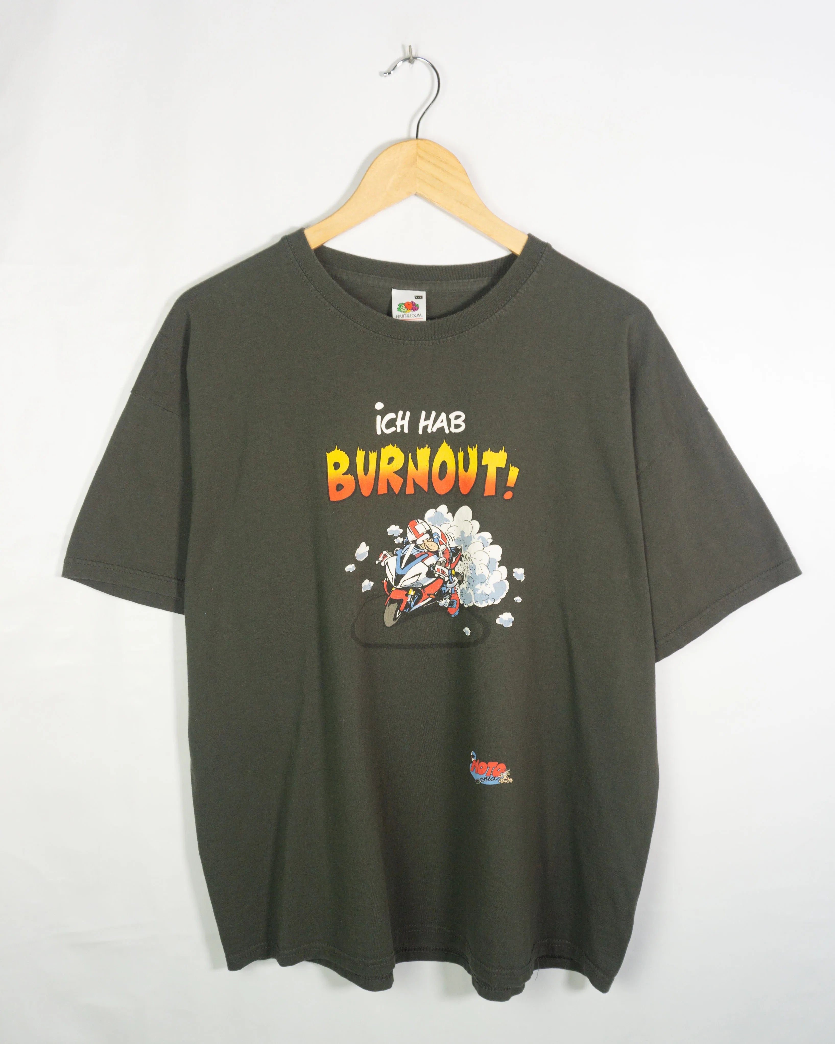 Camiseta Vintage Burnout Moto Gráfica Gris Vintage 90s — Talla XXL
