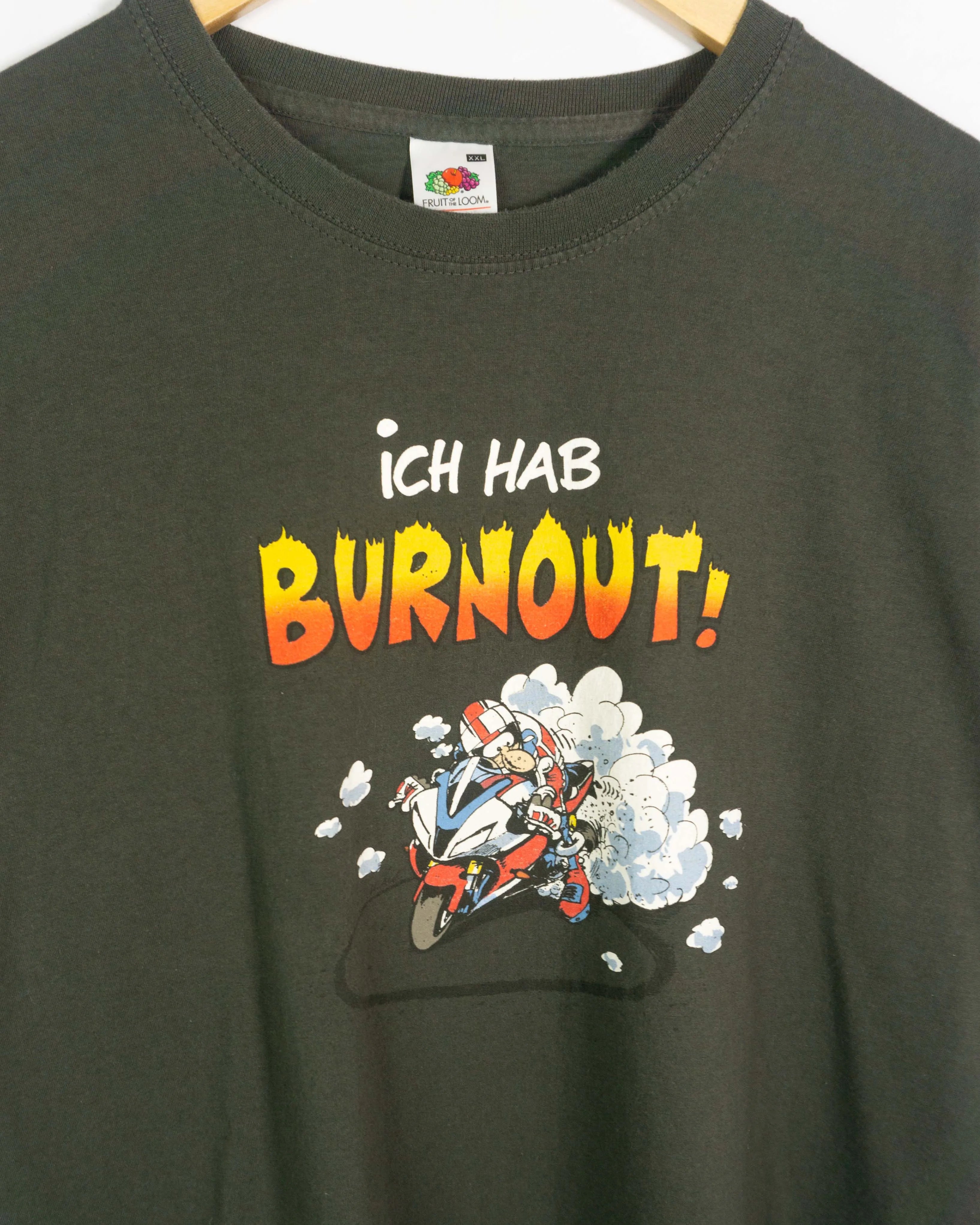 Camiseta Vintage Burnout Moto Gráfica Gris Vintage 90s — Talla XXL