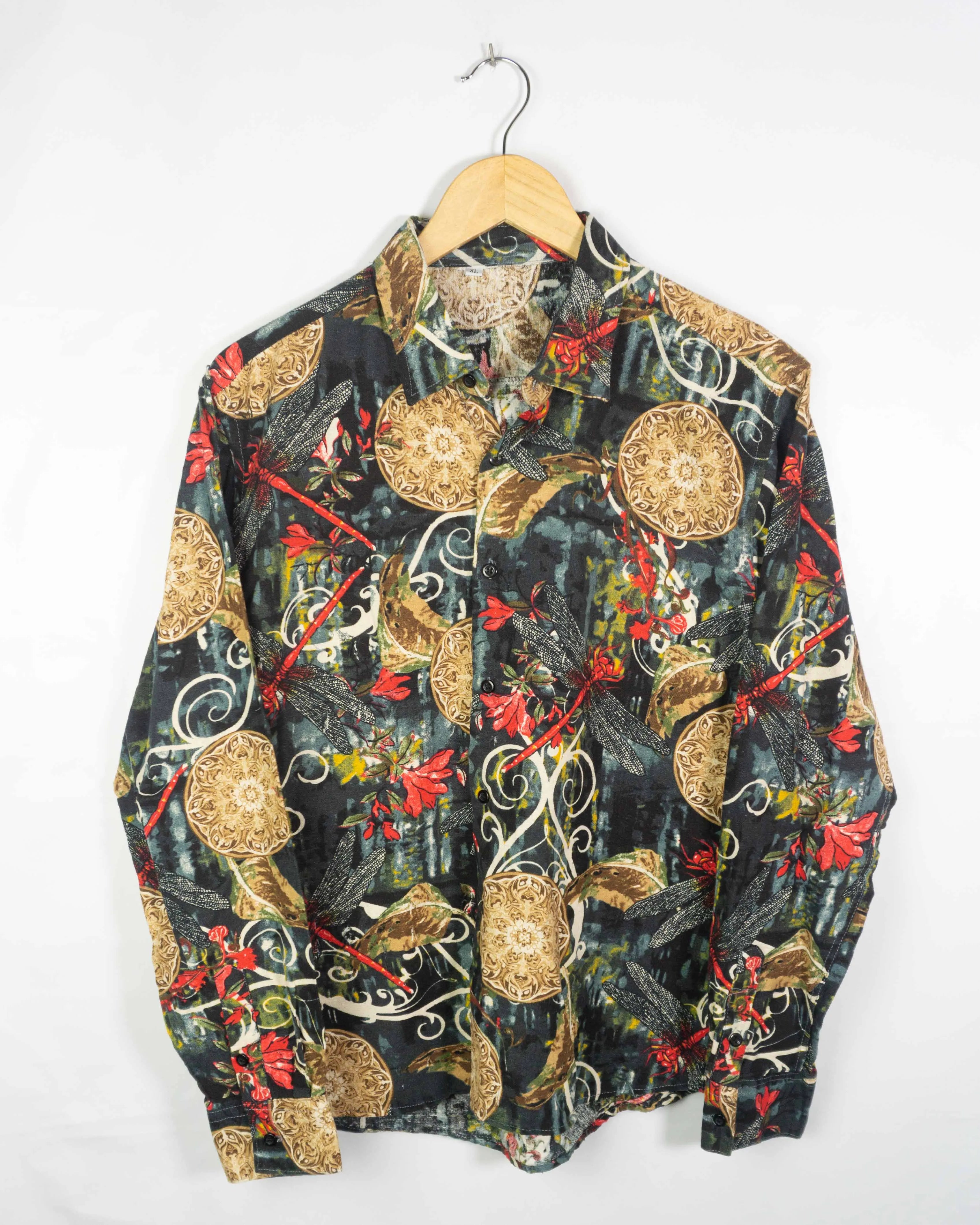 Camisa Estampada Vintage 90s Multicolor Mujer — Talla XL