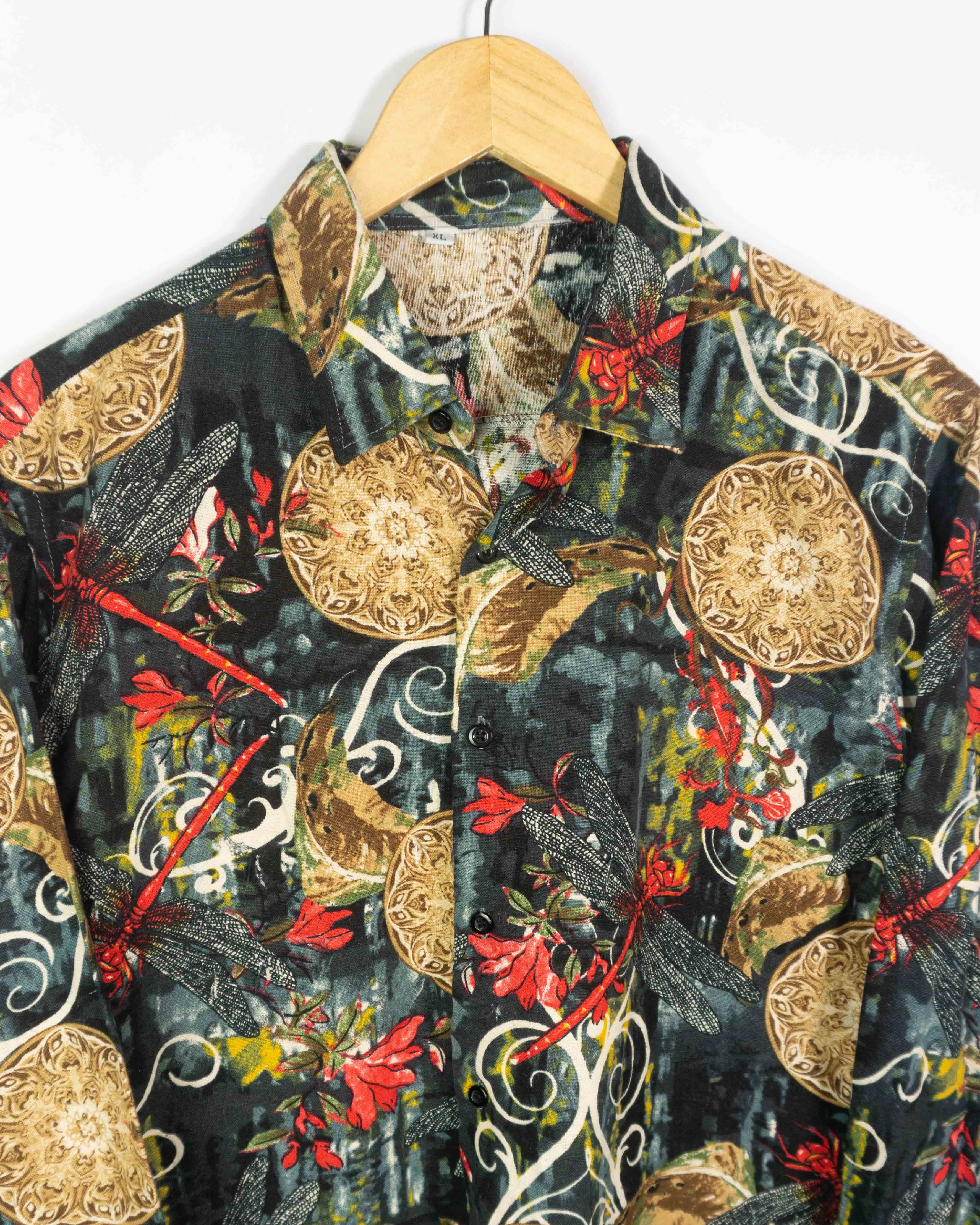 Camisa Estampada Vintage 90s Multicolor Mujer — Talla XL