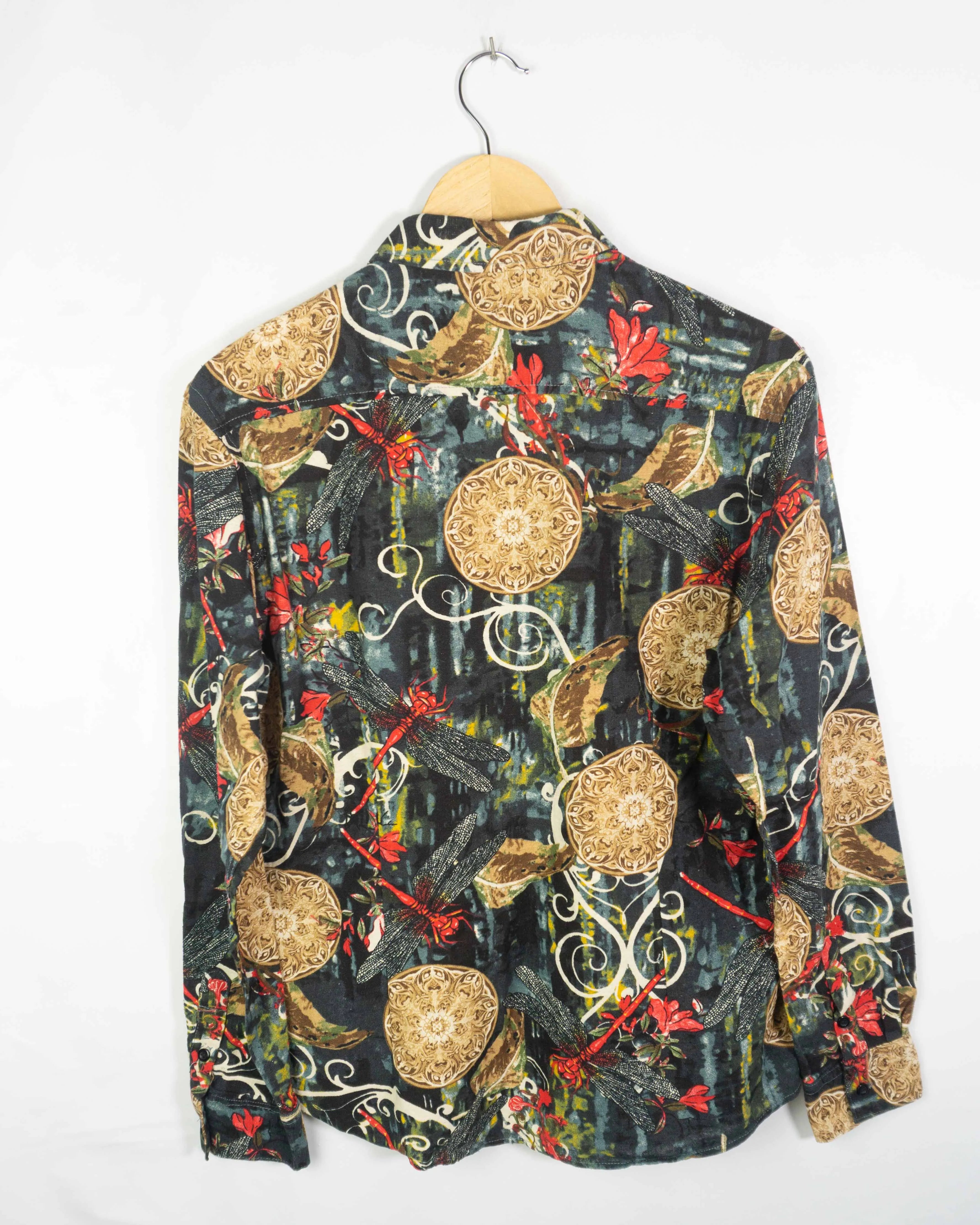 Camisa Estampada Vintage 90s Multicolor Mujer — Talla XL