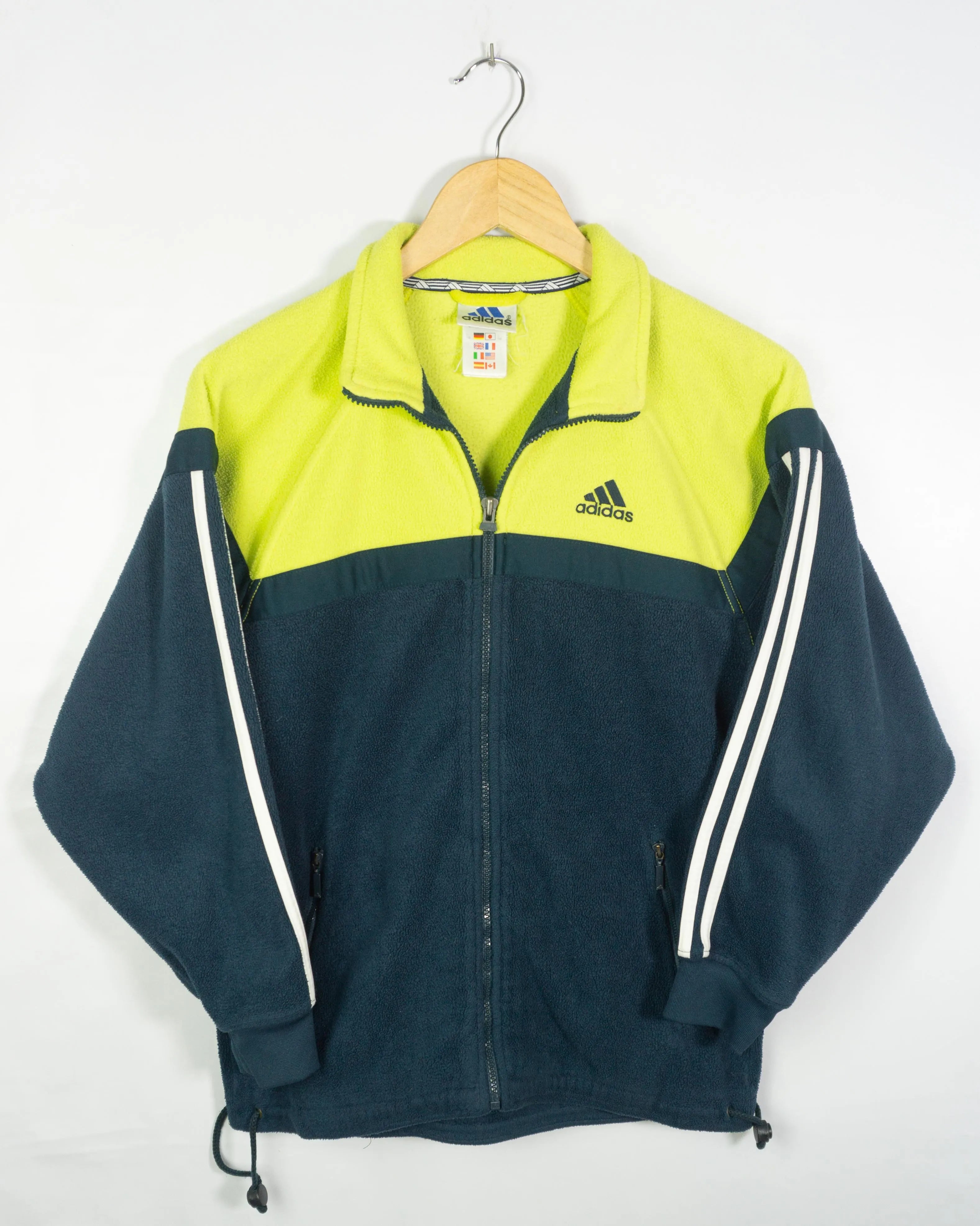 Polar Adidas Color Block Vintage 90s Verde Lima — Talla XS