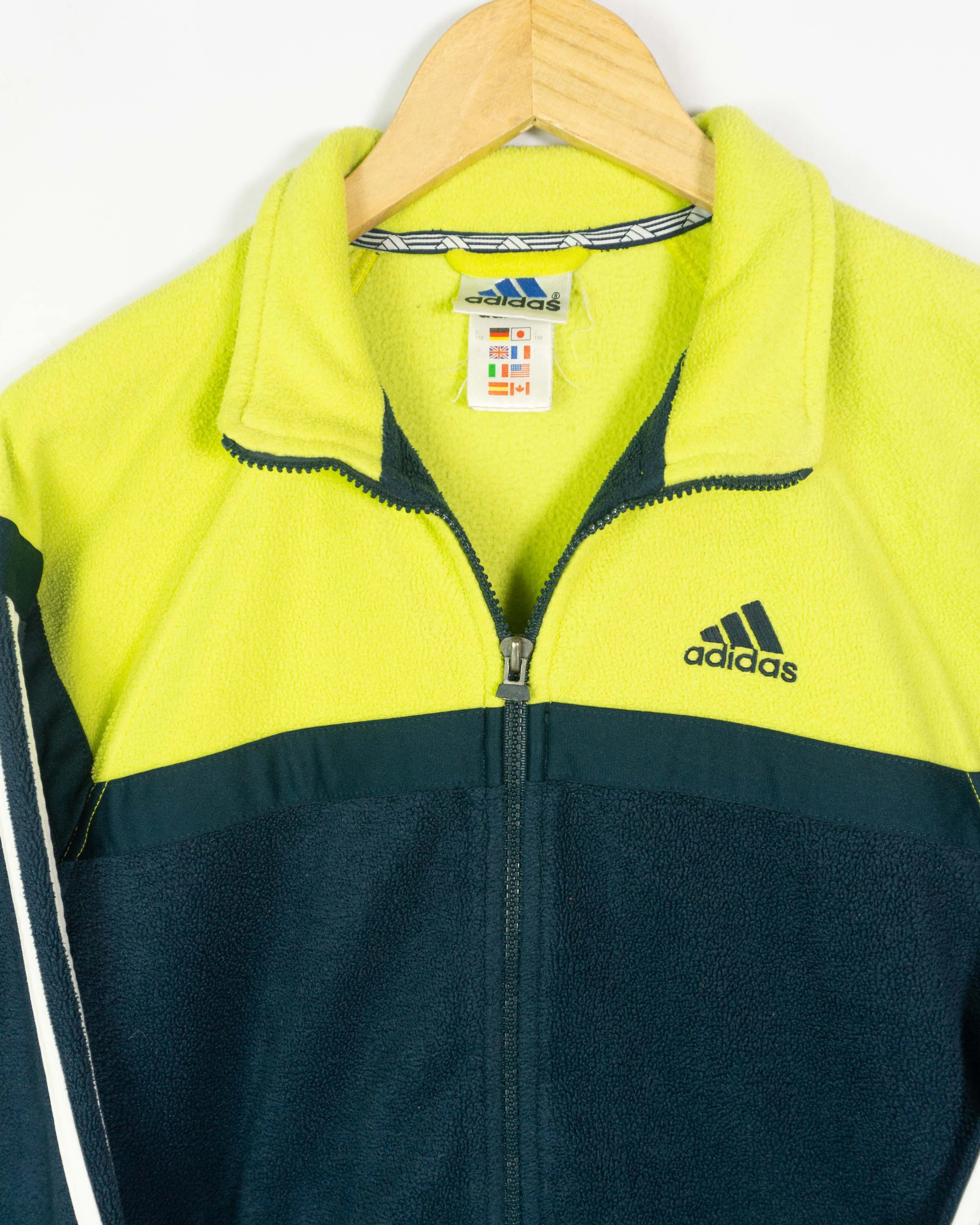 Polar Adidas Color Block Vintage 90s Verde Lima — Talla XS