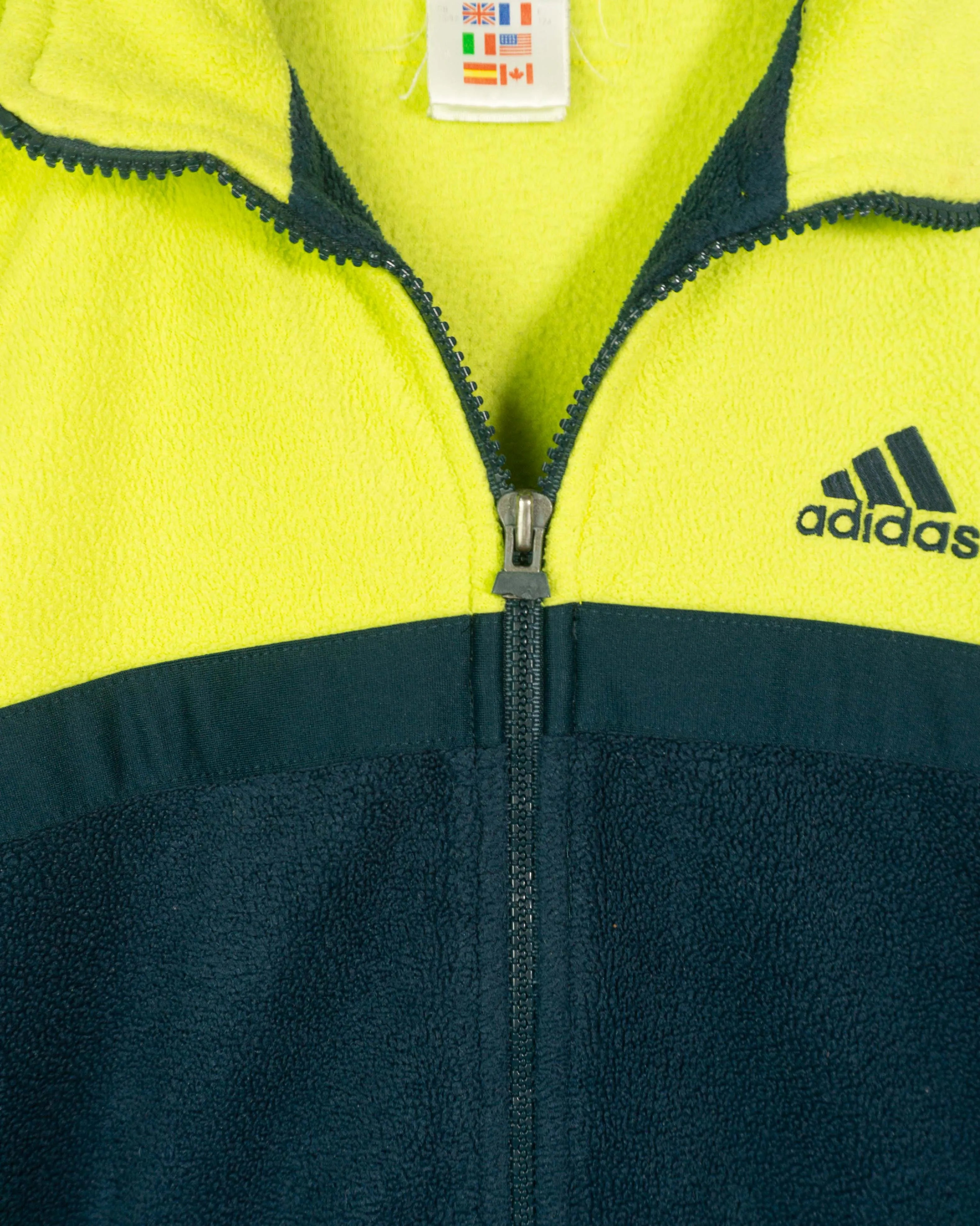 Polar Adidas Color Block Vintage 90s Verde Lima — Talla XS