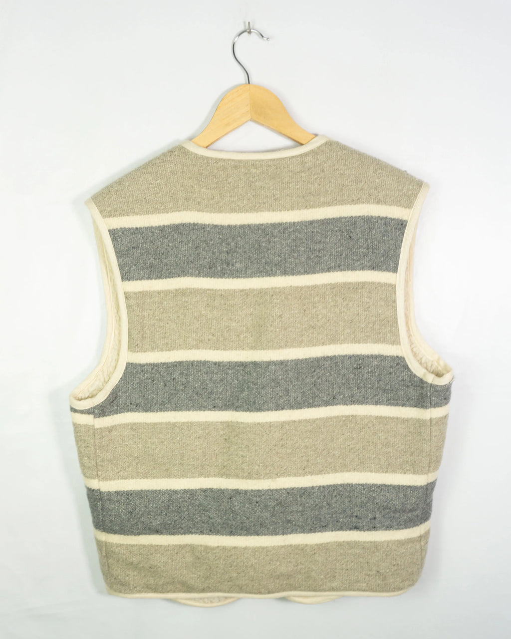 Chaleco Lana Magangi Rayas Vintage 70s Gris Crudo — Talla L