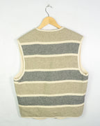 Chaleco Lana Magangi Rayas Vintage 70s Gris Crudo — Talla L