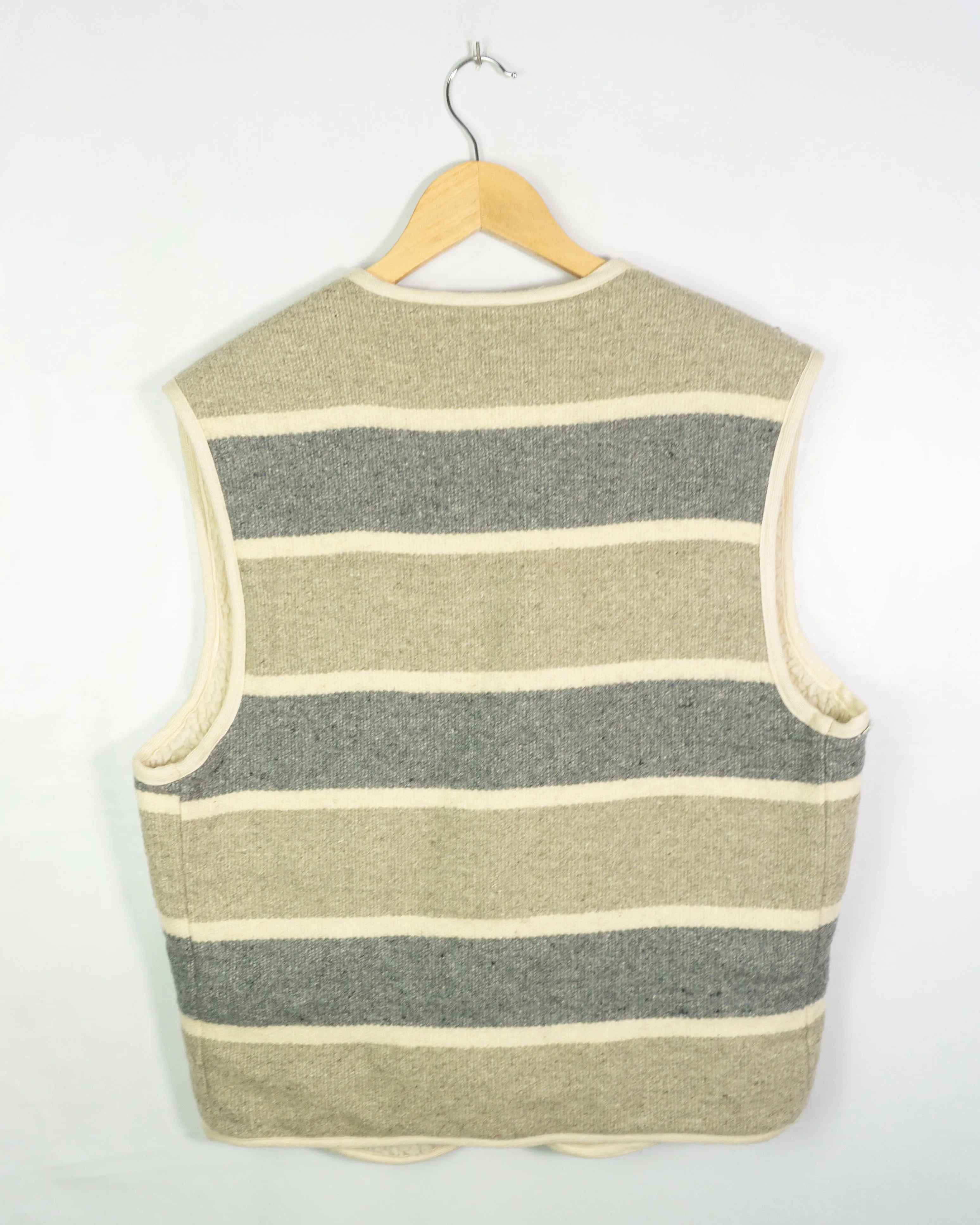 Chaleco Lana Magangi Rayas Vintage 70s Gris Crudo — Talla L