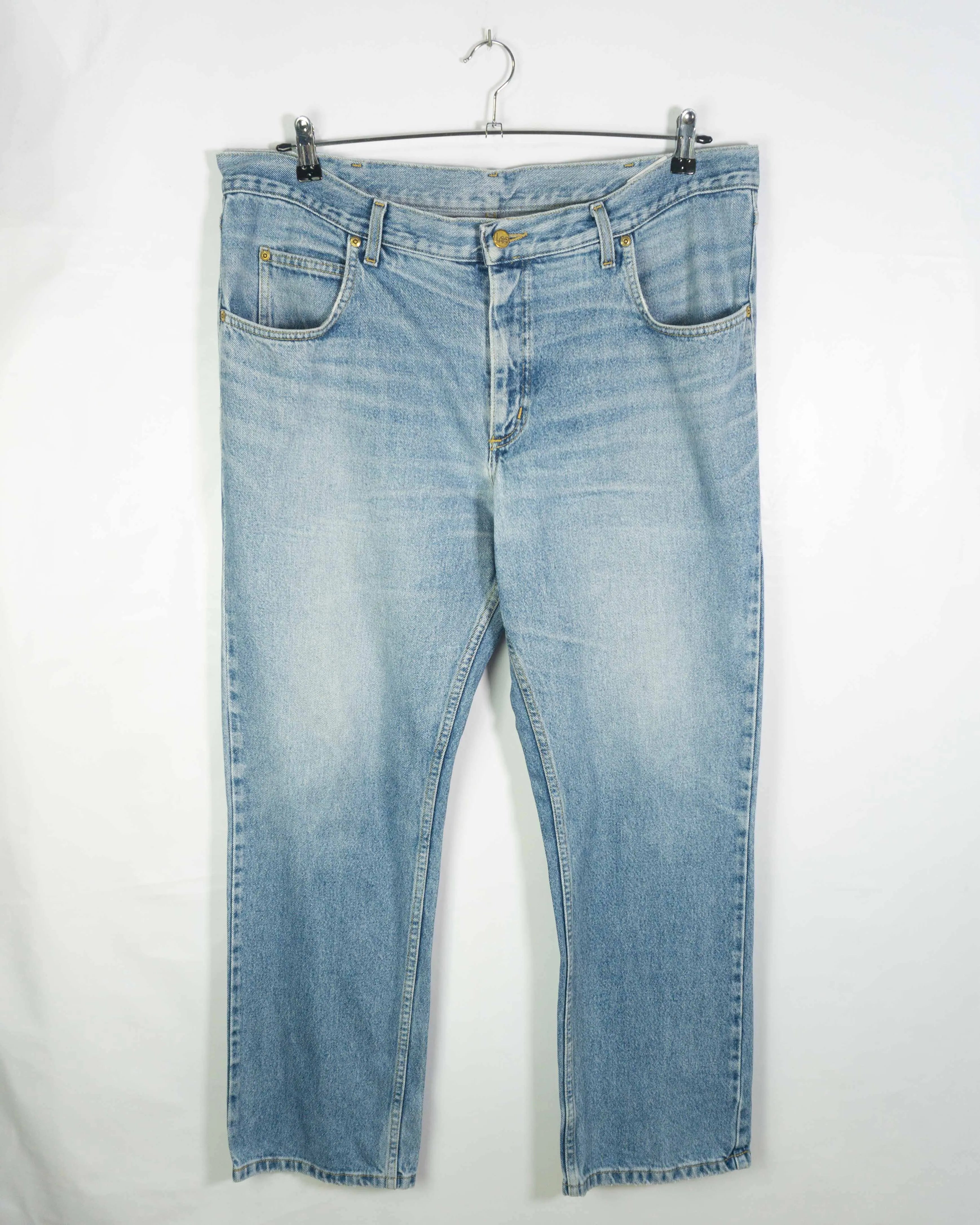 Jeans Lee denim Azul Claro Vintage 90s Faded — W42