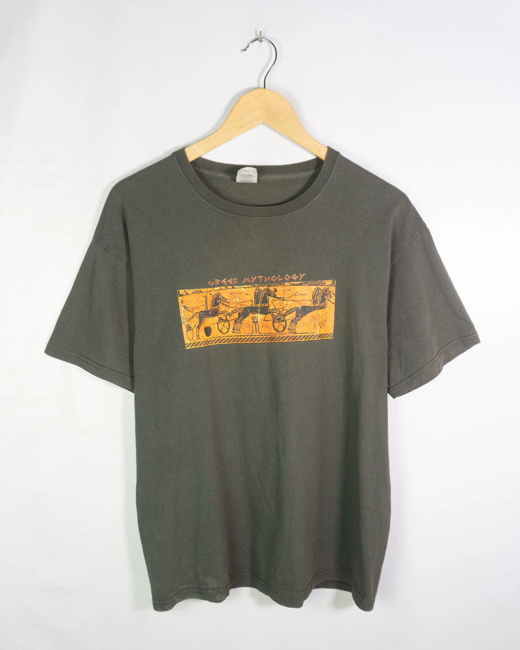 Camiseta Souvenir Greek Mythology Verde Oliva Vintage 00s — Talla M