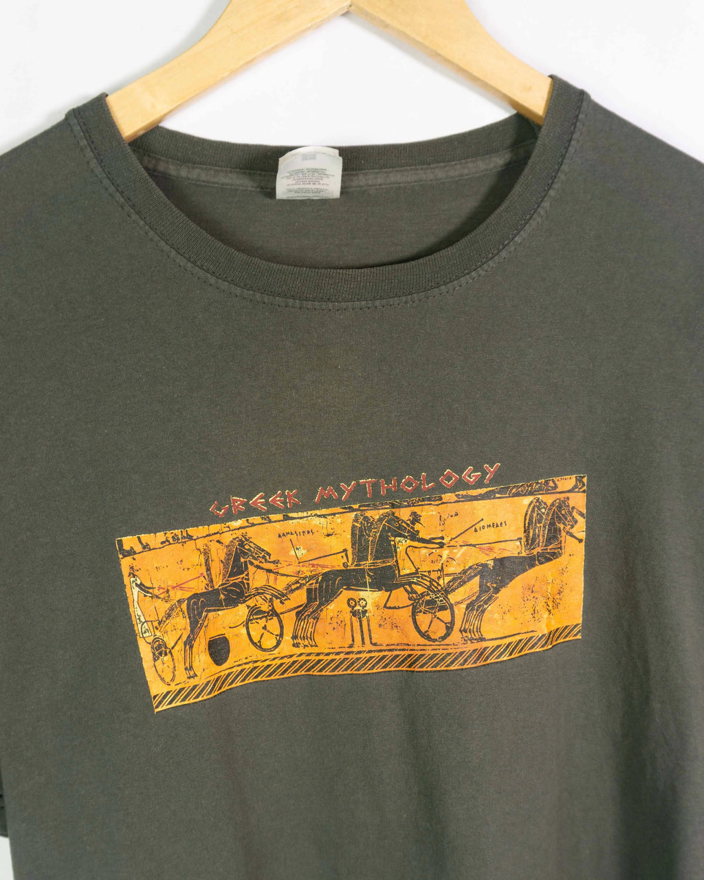 Camiseta Souvenir Greek Mythology Verde Oliva Vintage 00s — Talla M