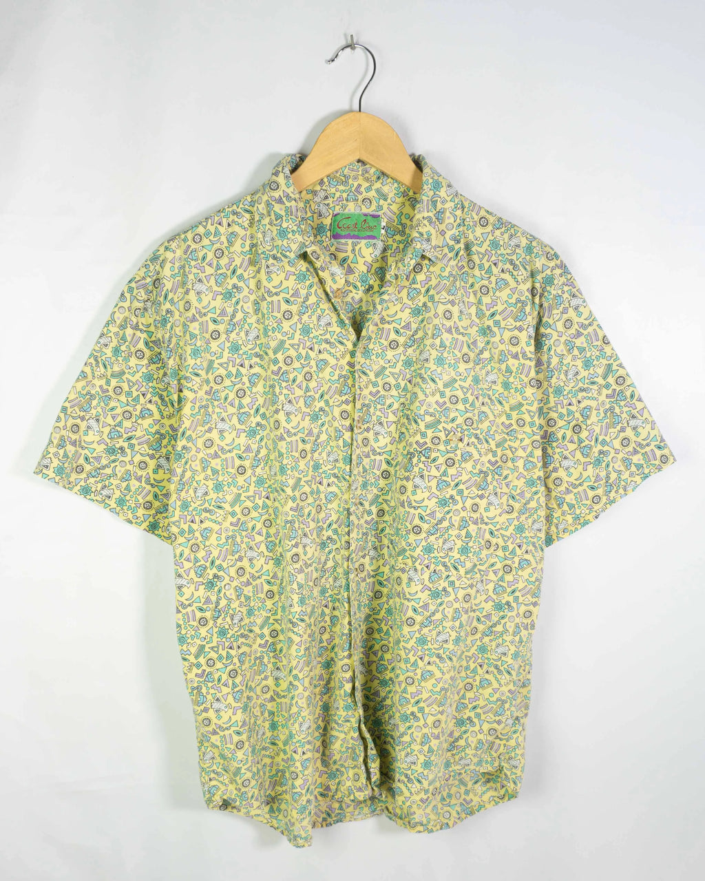 Camisa Vintage 90s Geometrica Amarilla Memphis — Talla L