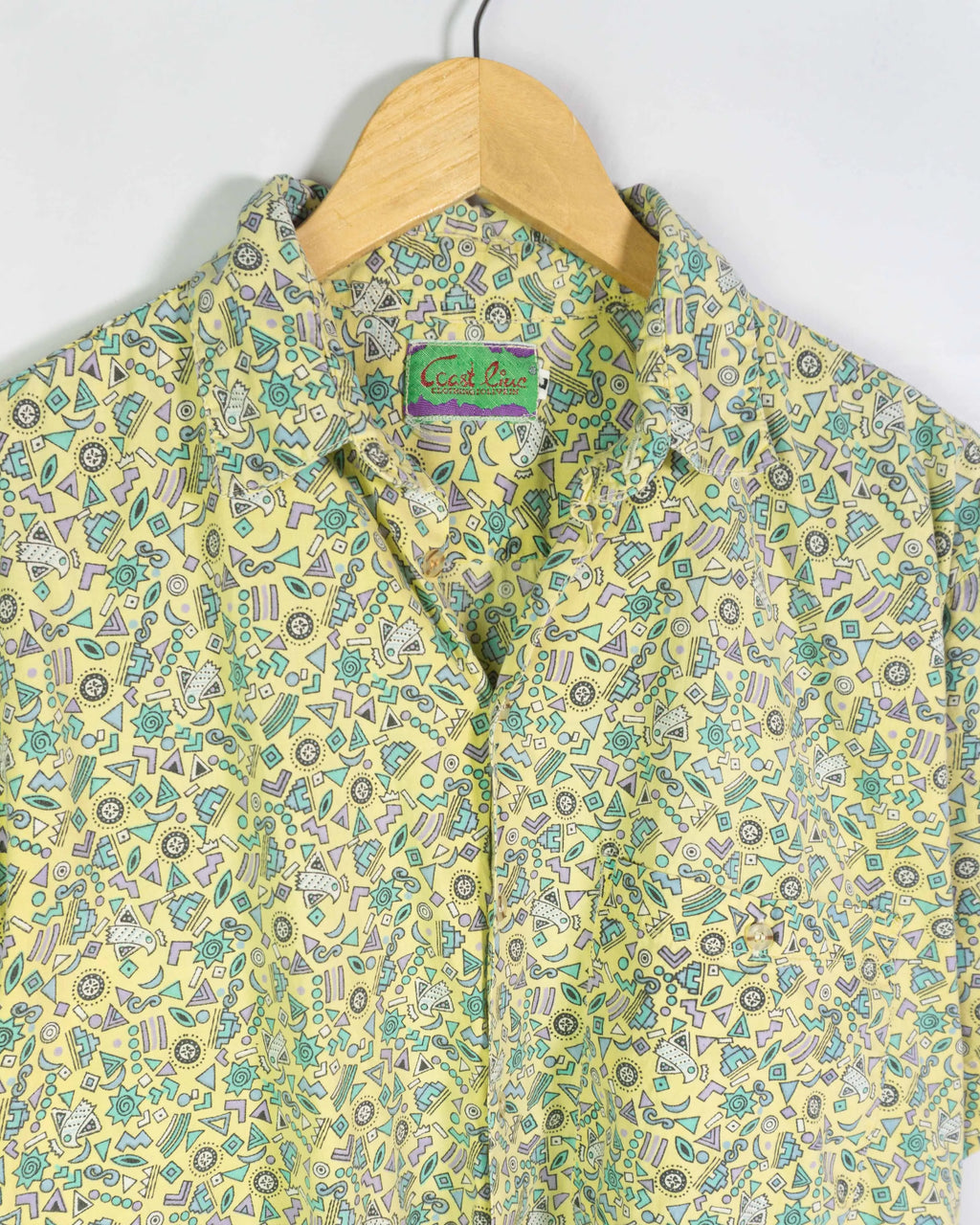 Camisa Vintage 90s Geometrica Amarilla Memphis — Talla L