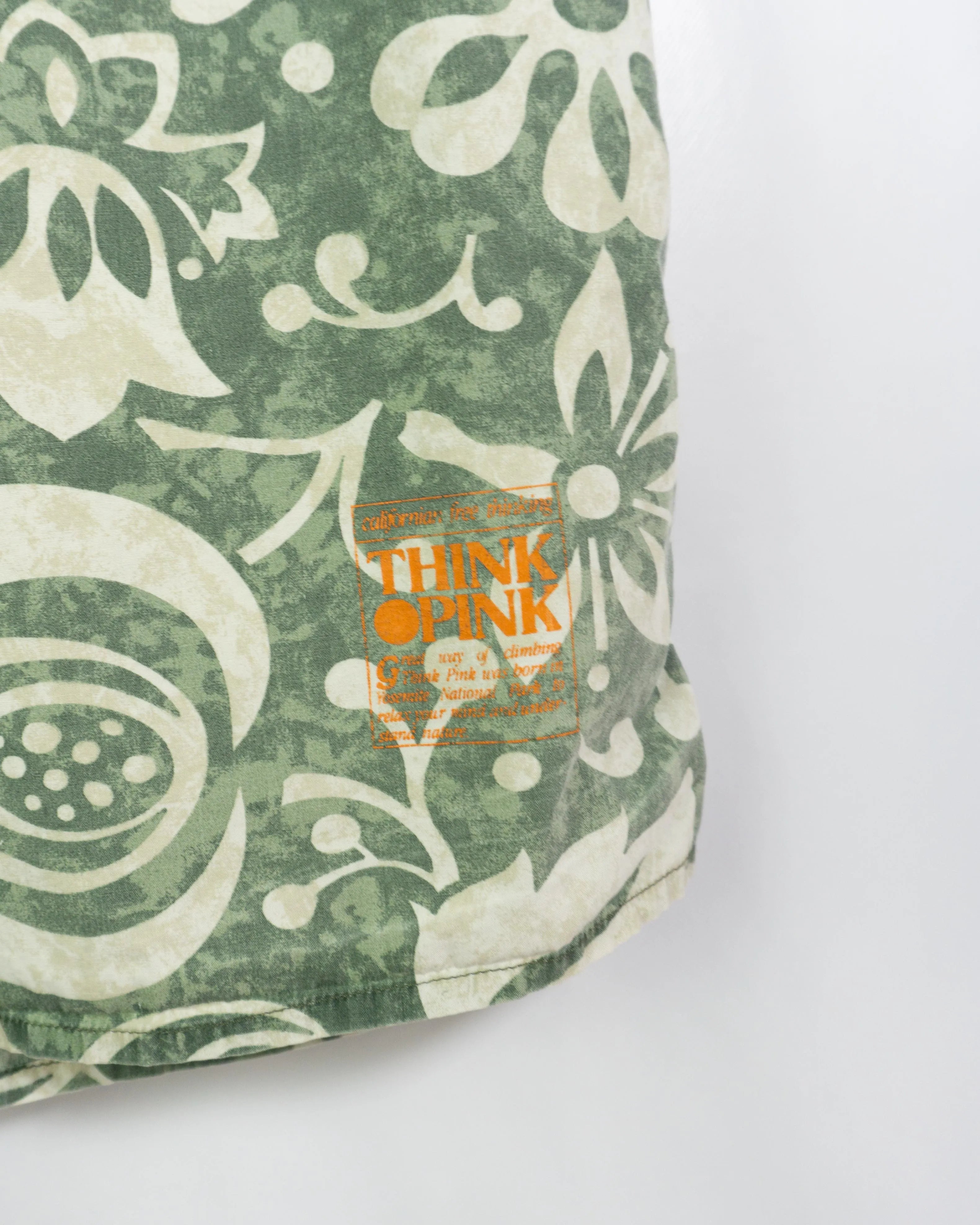 Camisa Think Pink Vintage 00s Floral Verde Manga Corta — Talla L