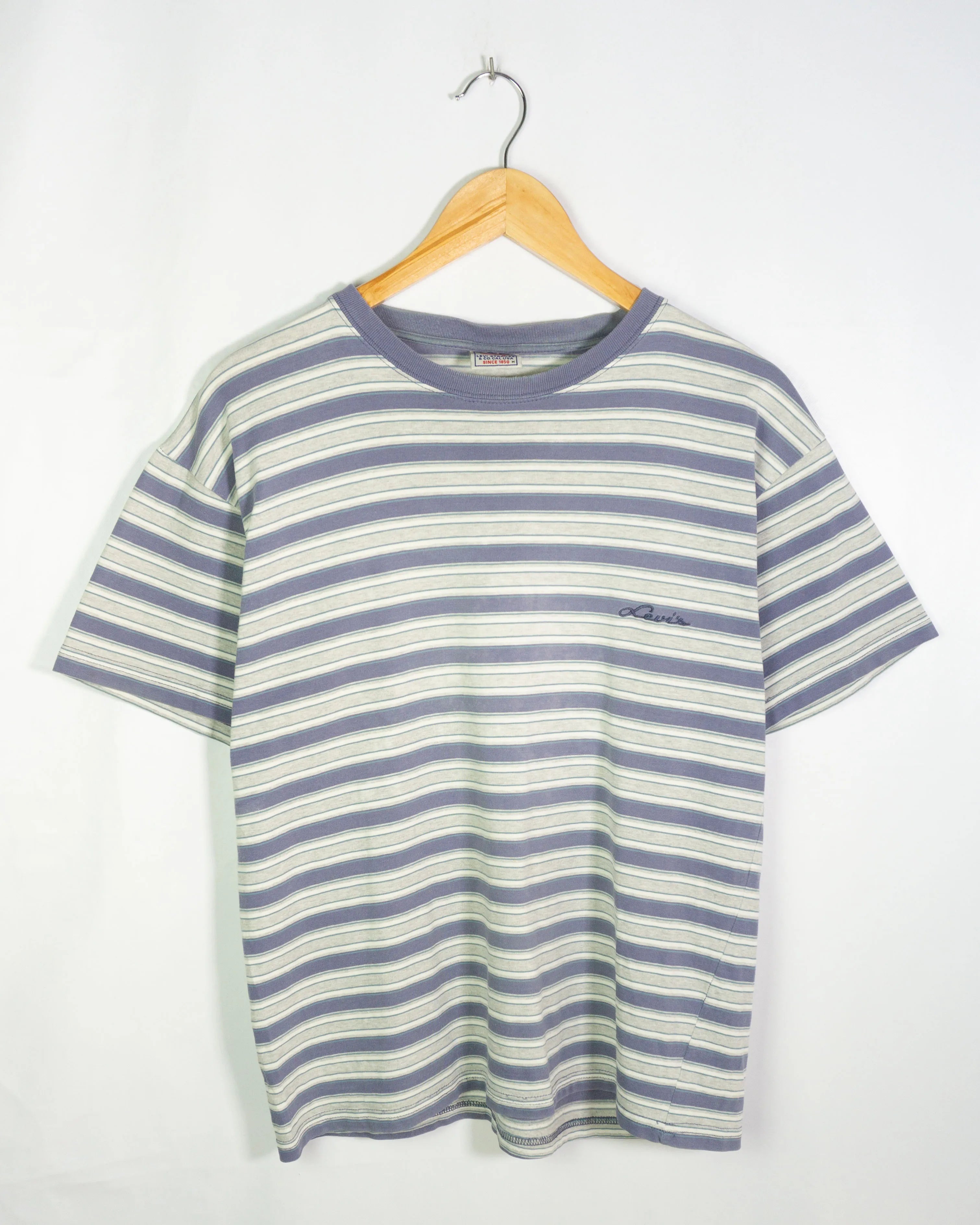 Camiseta Levi's Rayas Azul Gris Vintage 90s — Talla M