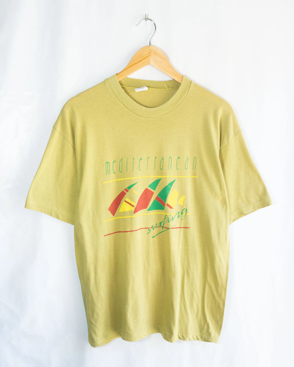 Camiseta Mediterranean Surfing Verde Vintage 80s — Talla S