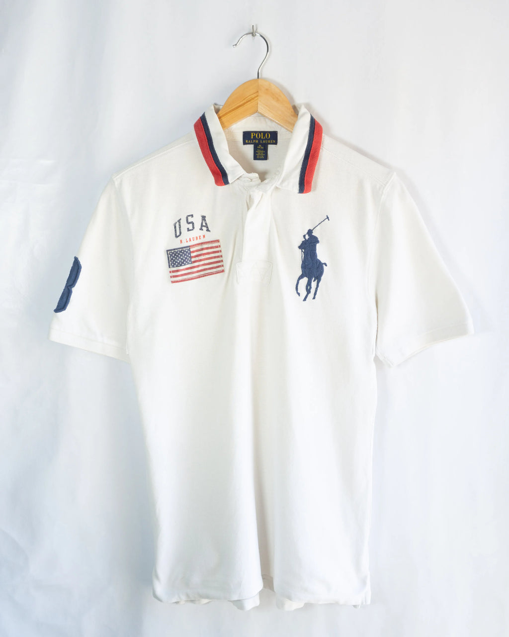 Polo Ralph Lauren Big Pony USA Blanco 00s — Talla S
