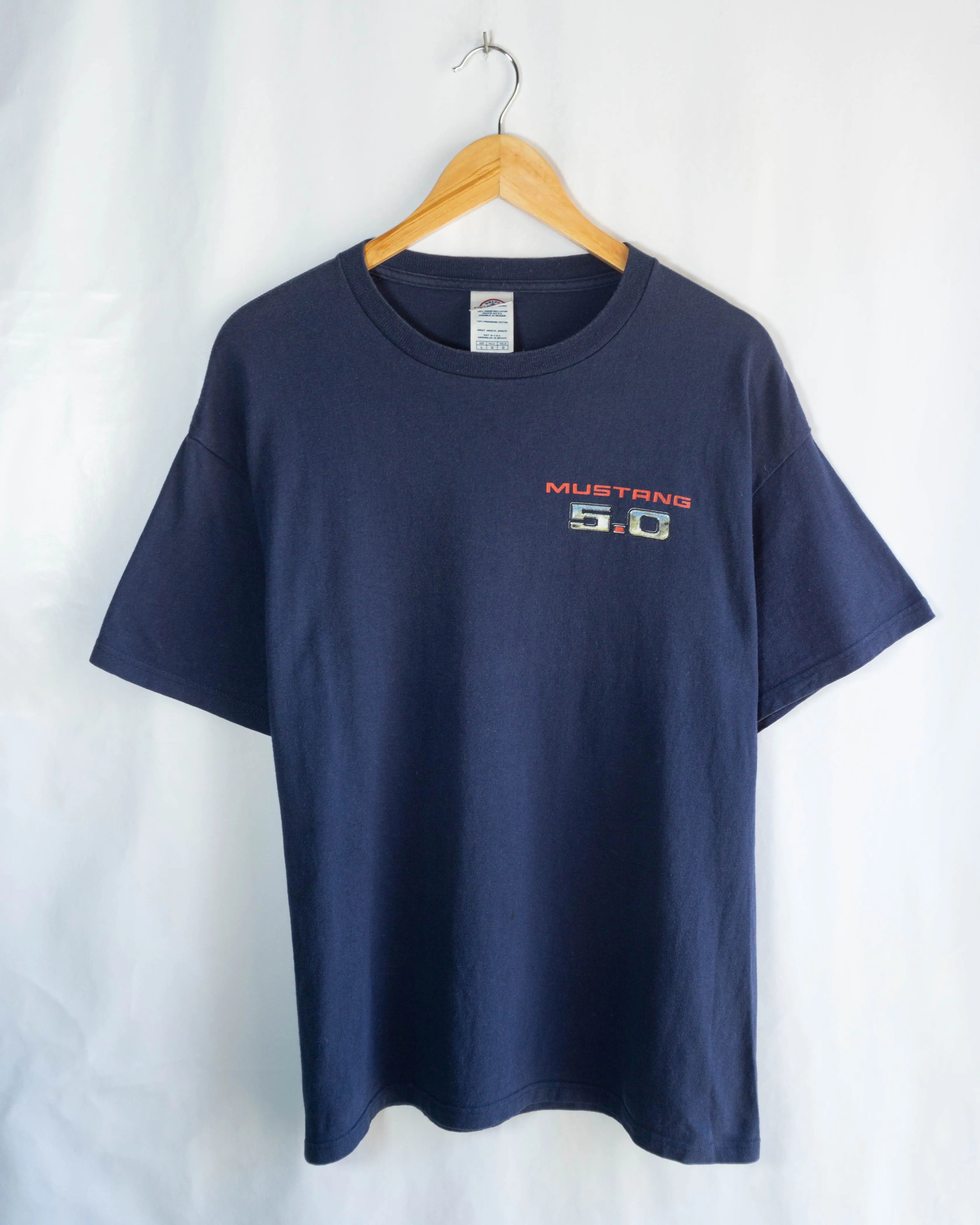 Camiseta Ford Mustang 5.0 Fox Body Azul Vintage — Talla L