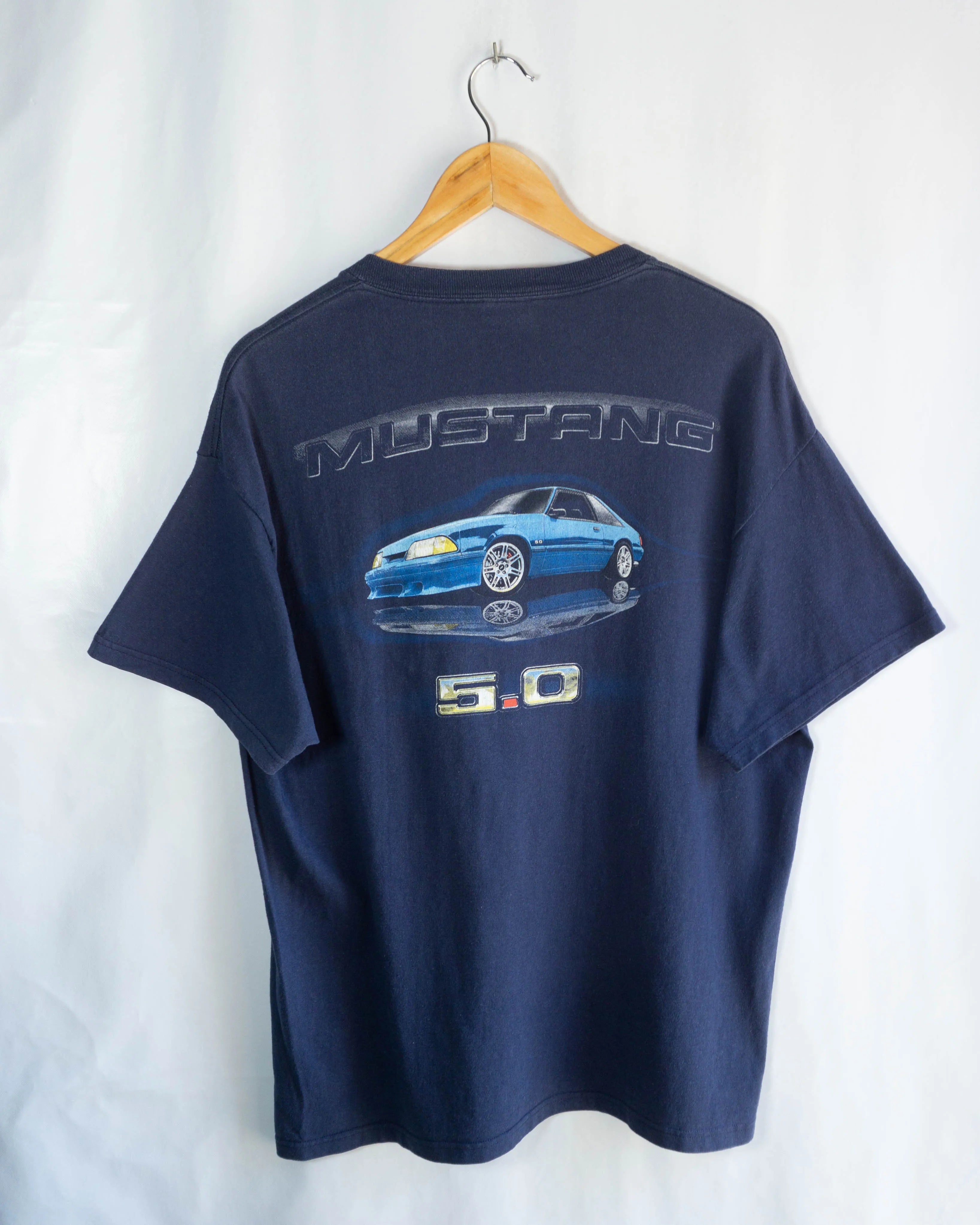 Camiseta Ford Mustang 5.0 Fox Body Azul Vintage — Talla L