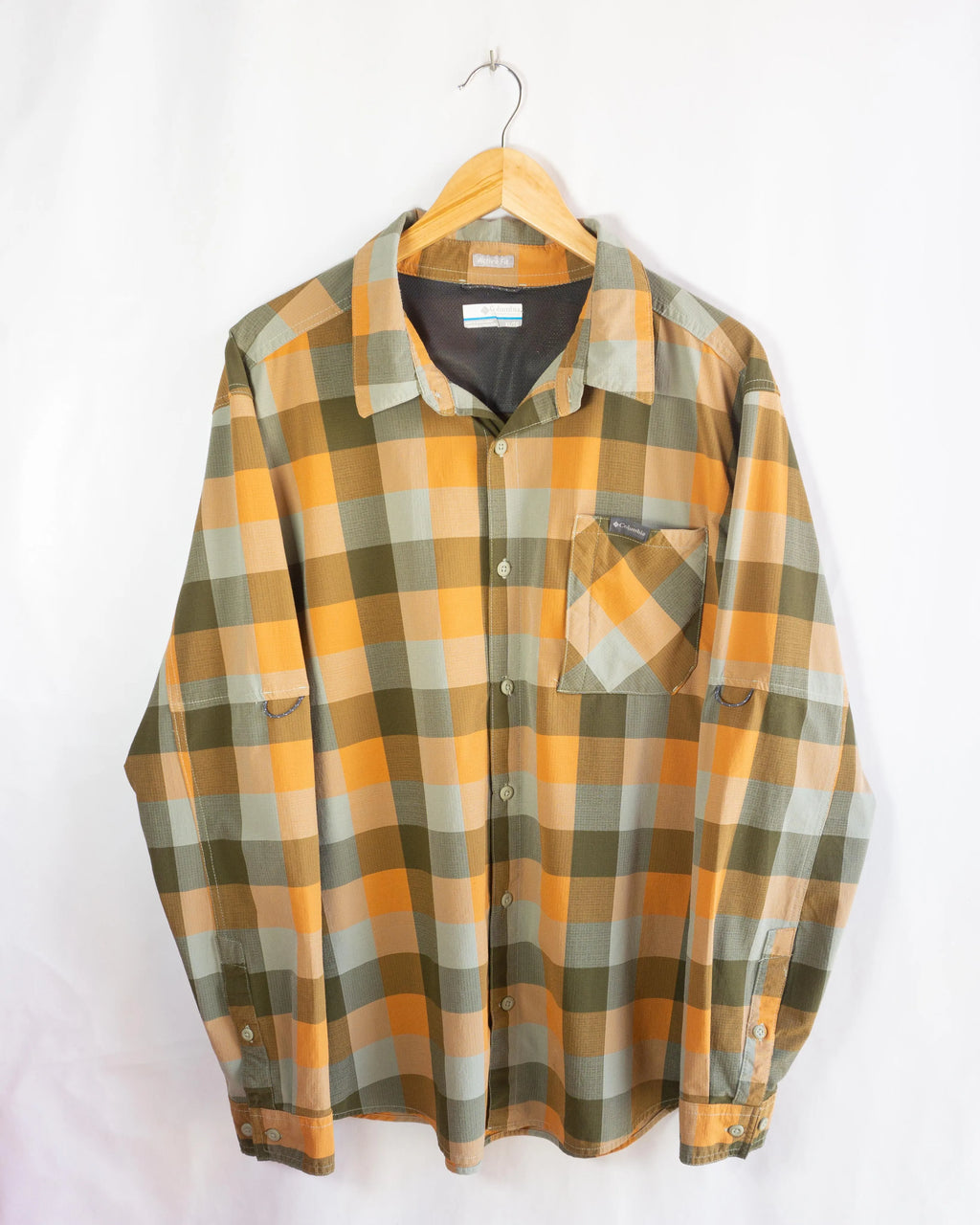 Camisa Columbia Cuadros Naranja Oliva — Talla XL