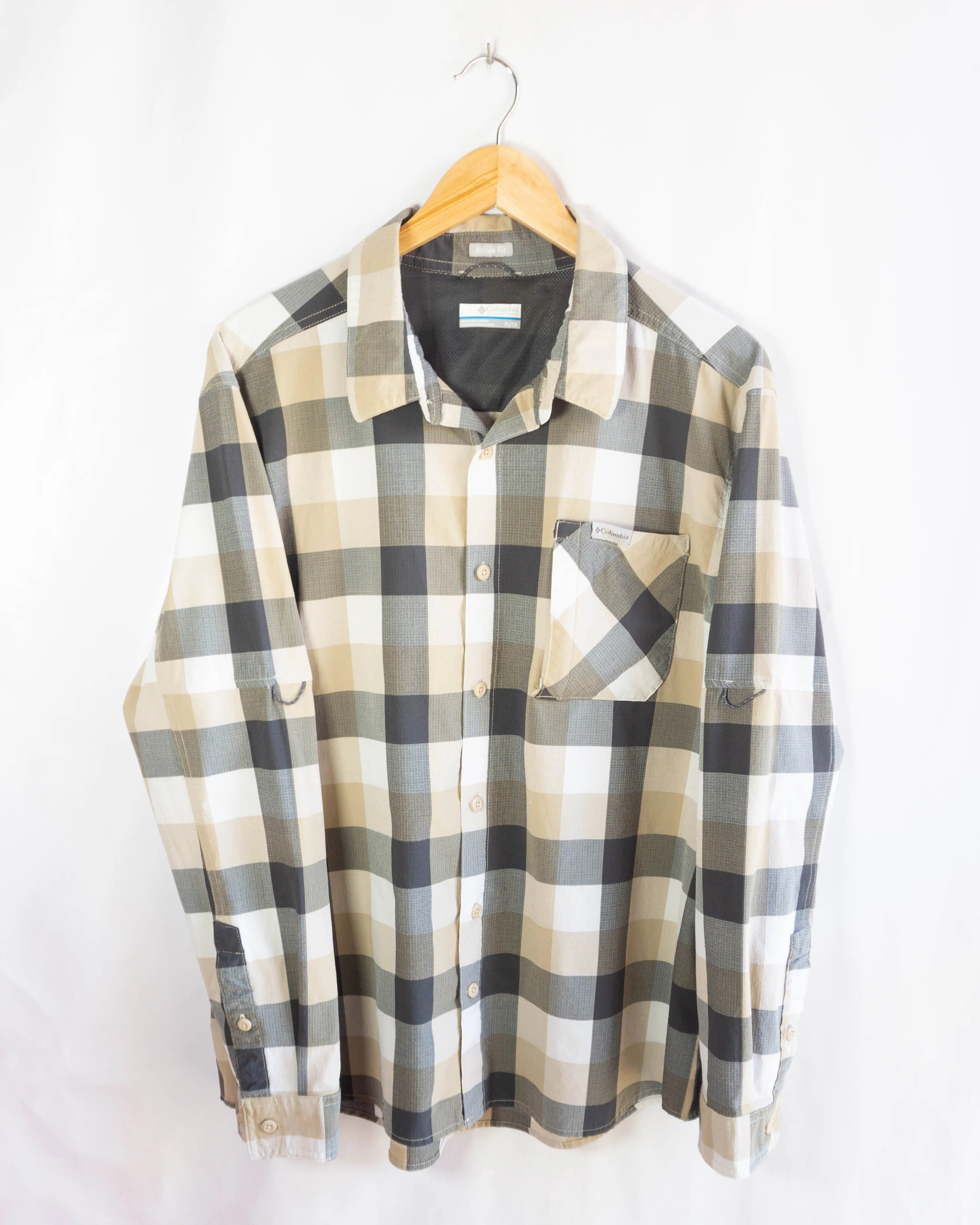 Camisa Columbia Cuadros Beige Gris — Talla XL