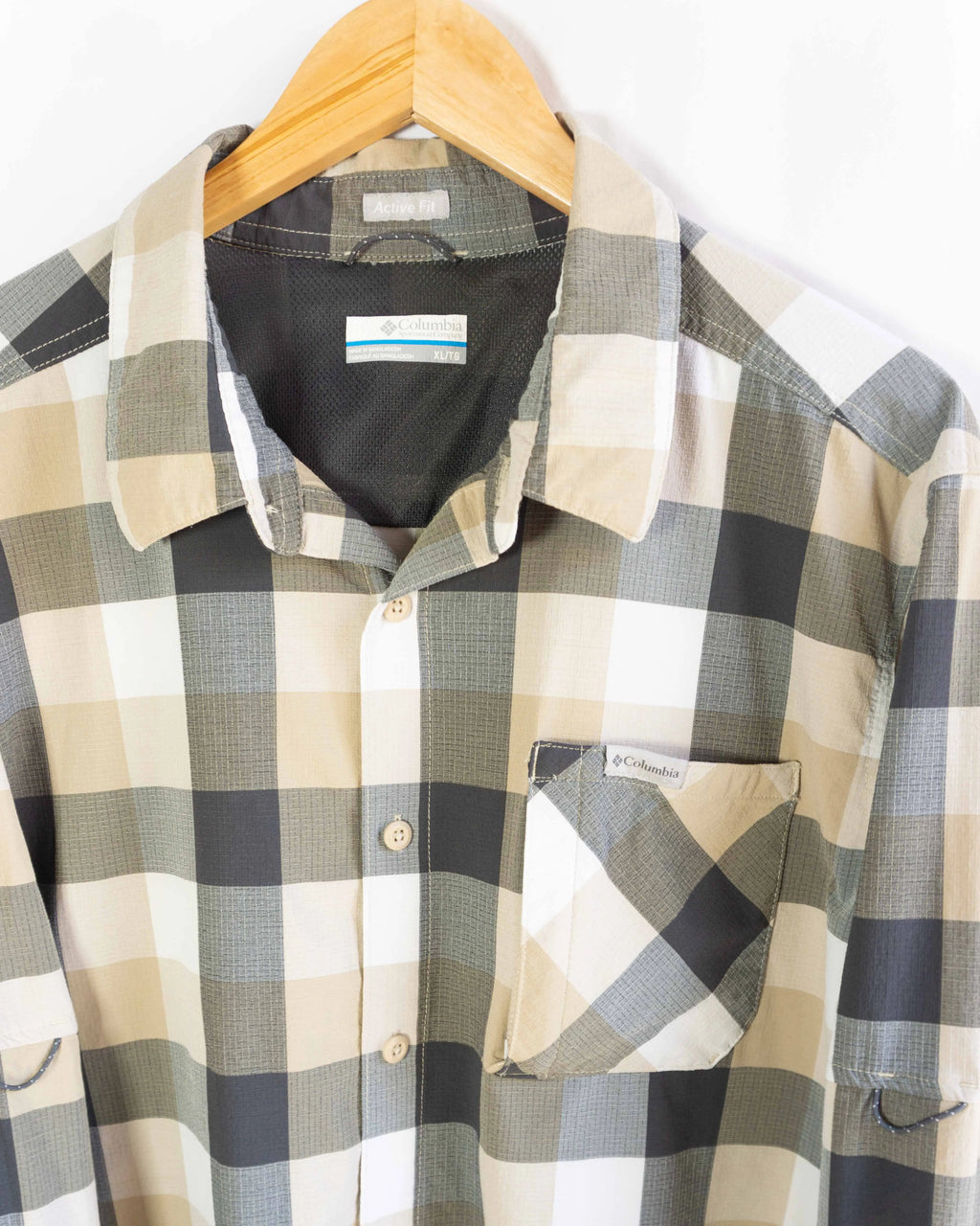 Camisa Columbia Cuadros Beige Gris — Talla XL